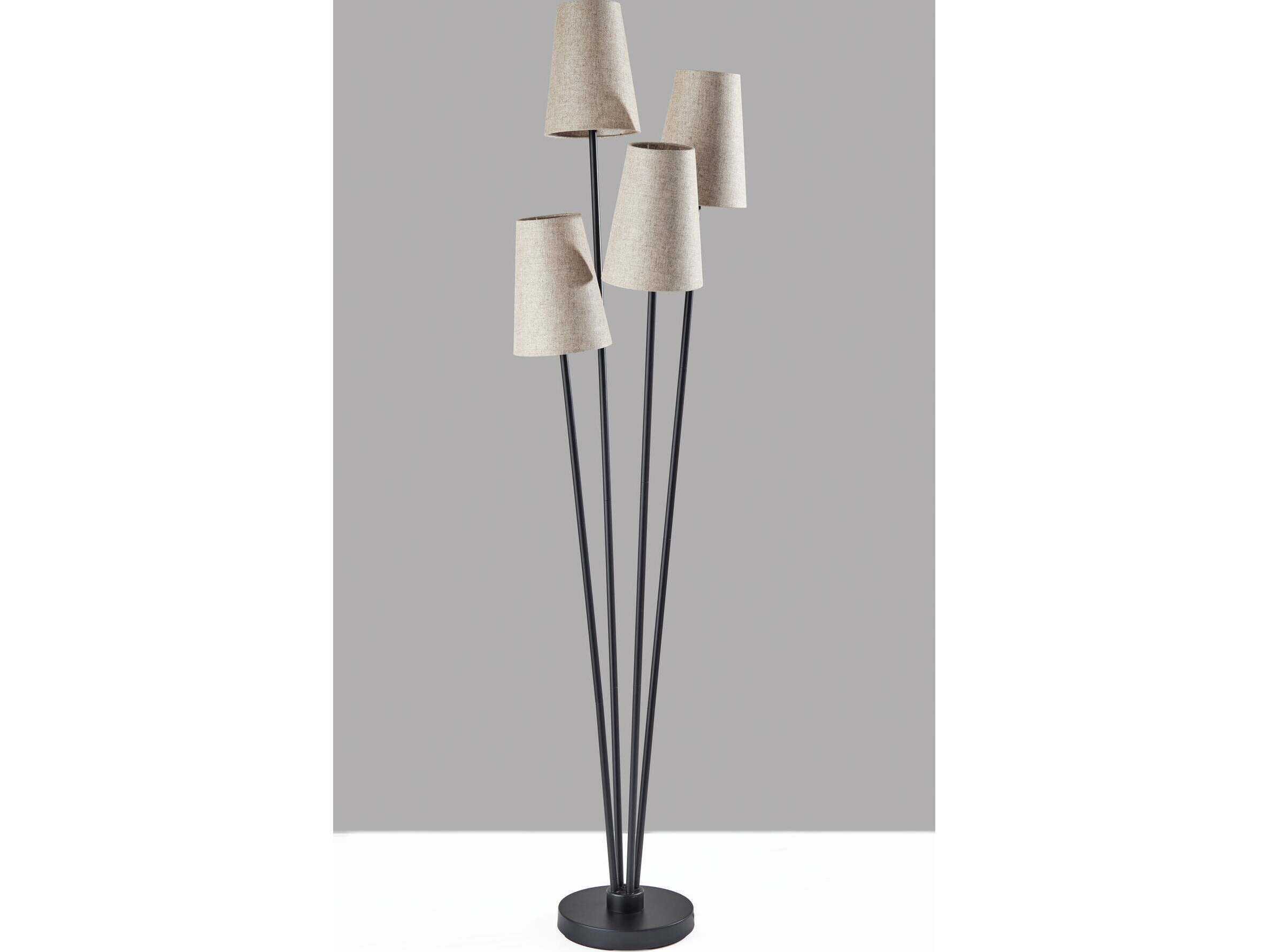Adesso Wentworth Black Light Brown Textured Fabric Shades Floor Lamp