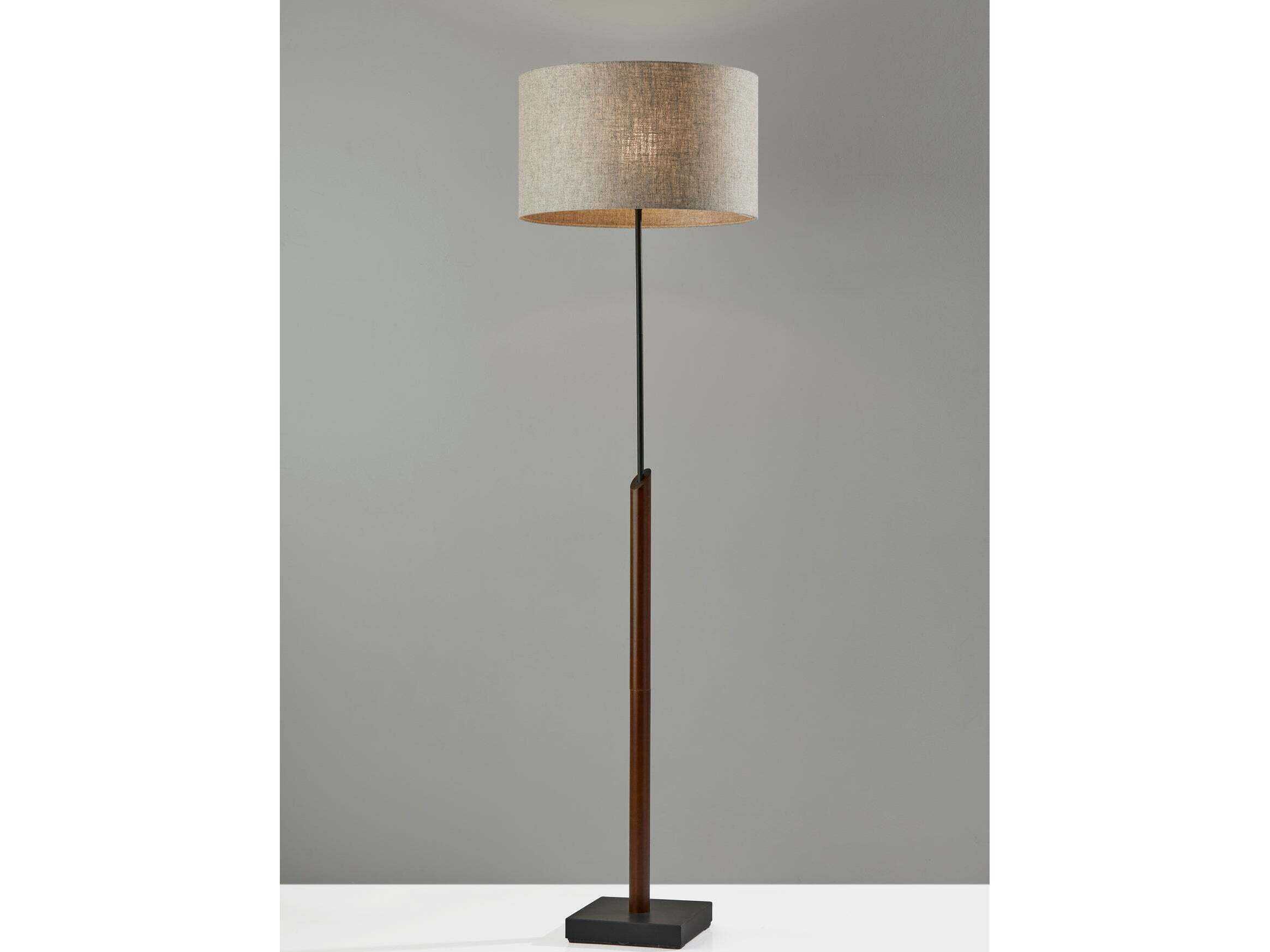 Adesso Ethan Black Walnut Natural Textured Fabric Floor Lamp