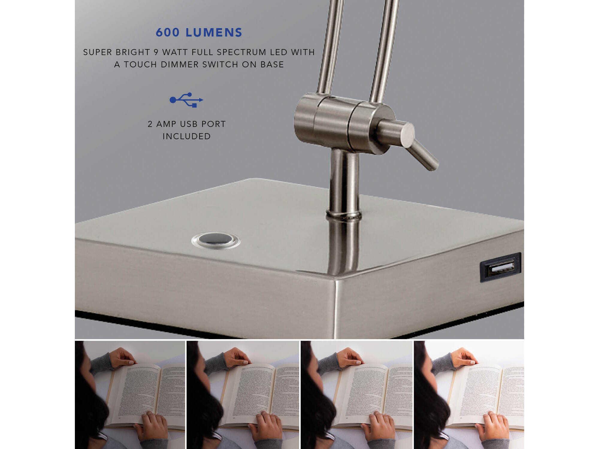 Adesso Esquire Brushed Steel Metal With Acrylic Shield Desk Lamp