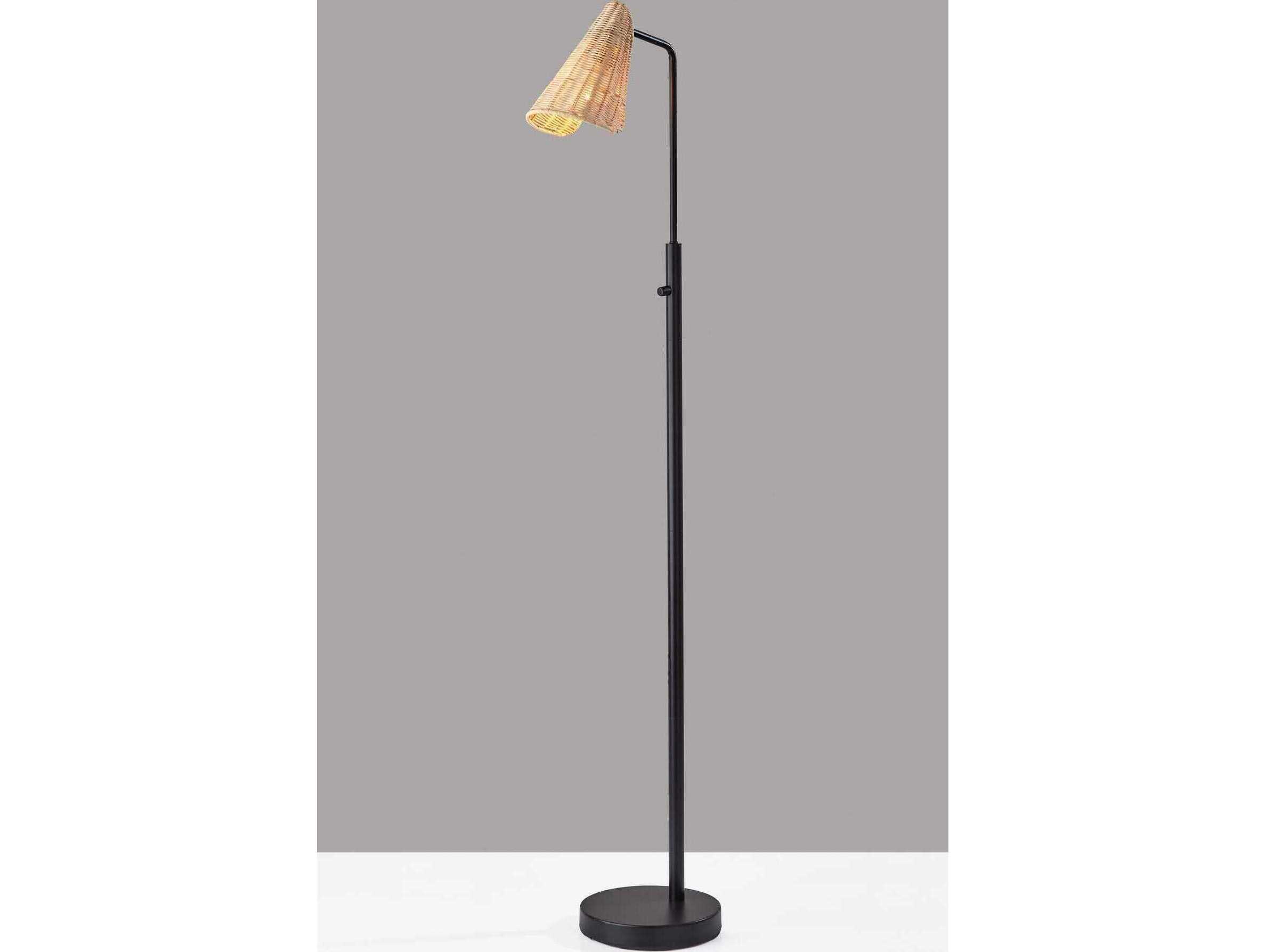 Adesso Cove Black Natural Rattan Floor Lamp