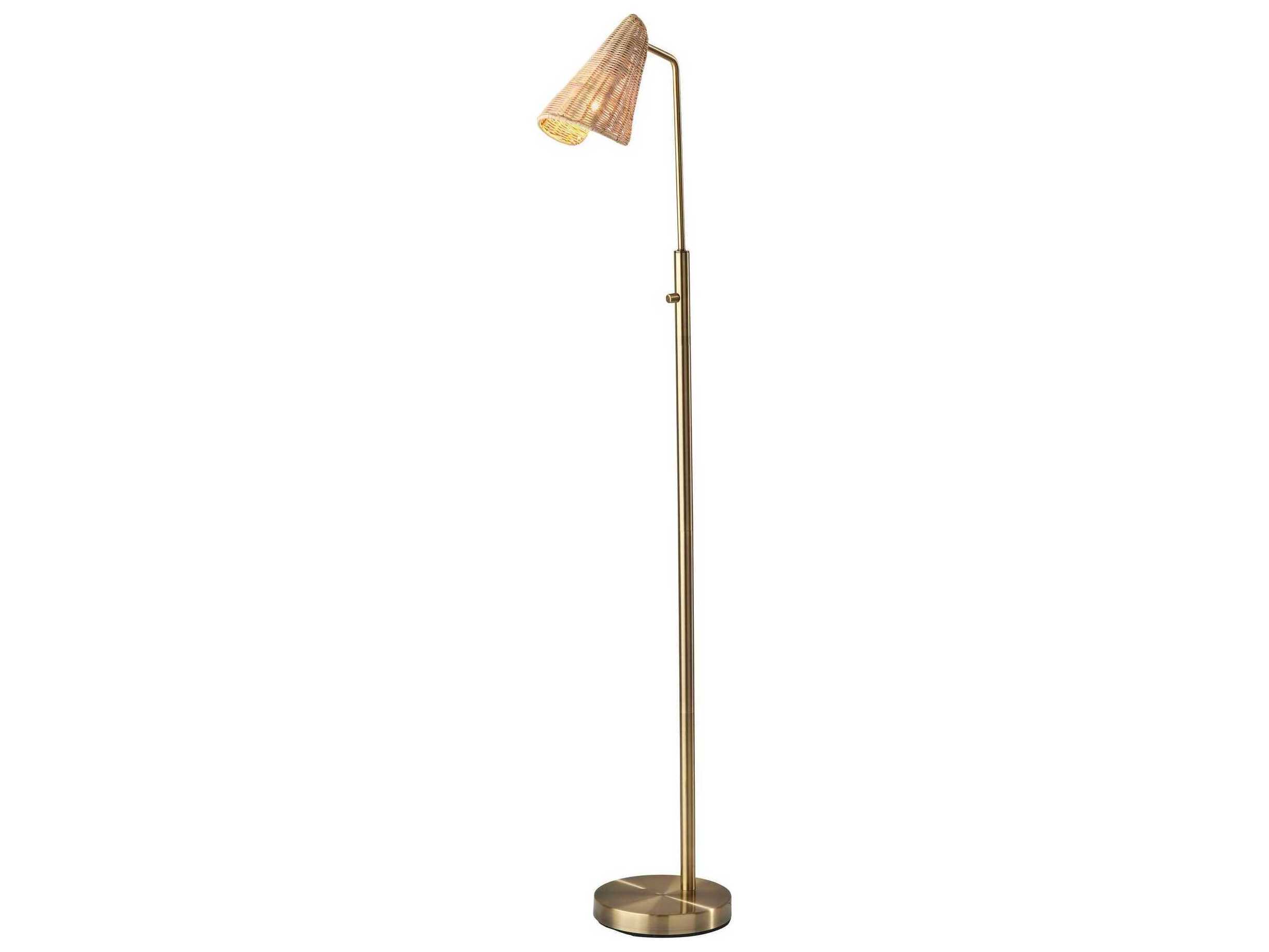 Adesso Cove Antique Brass Natural Rattan Floor Lamp