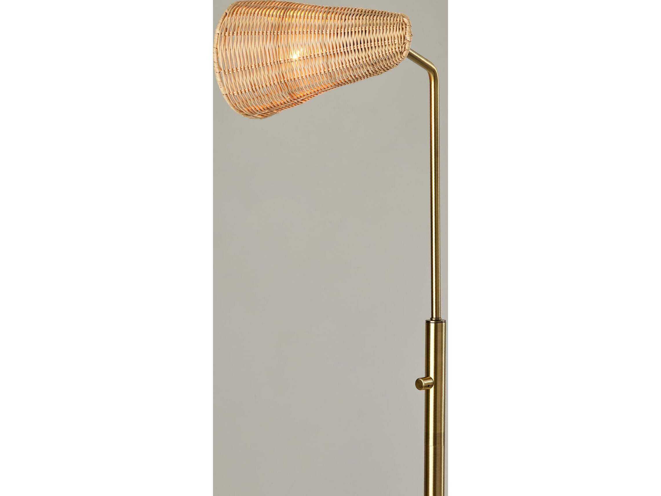 Adesso Cove Antique Brass Natural Rattan Floor Lamp