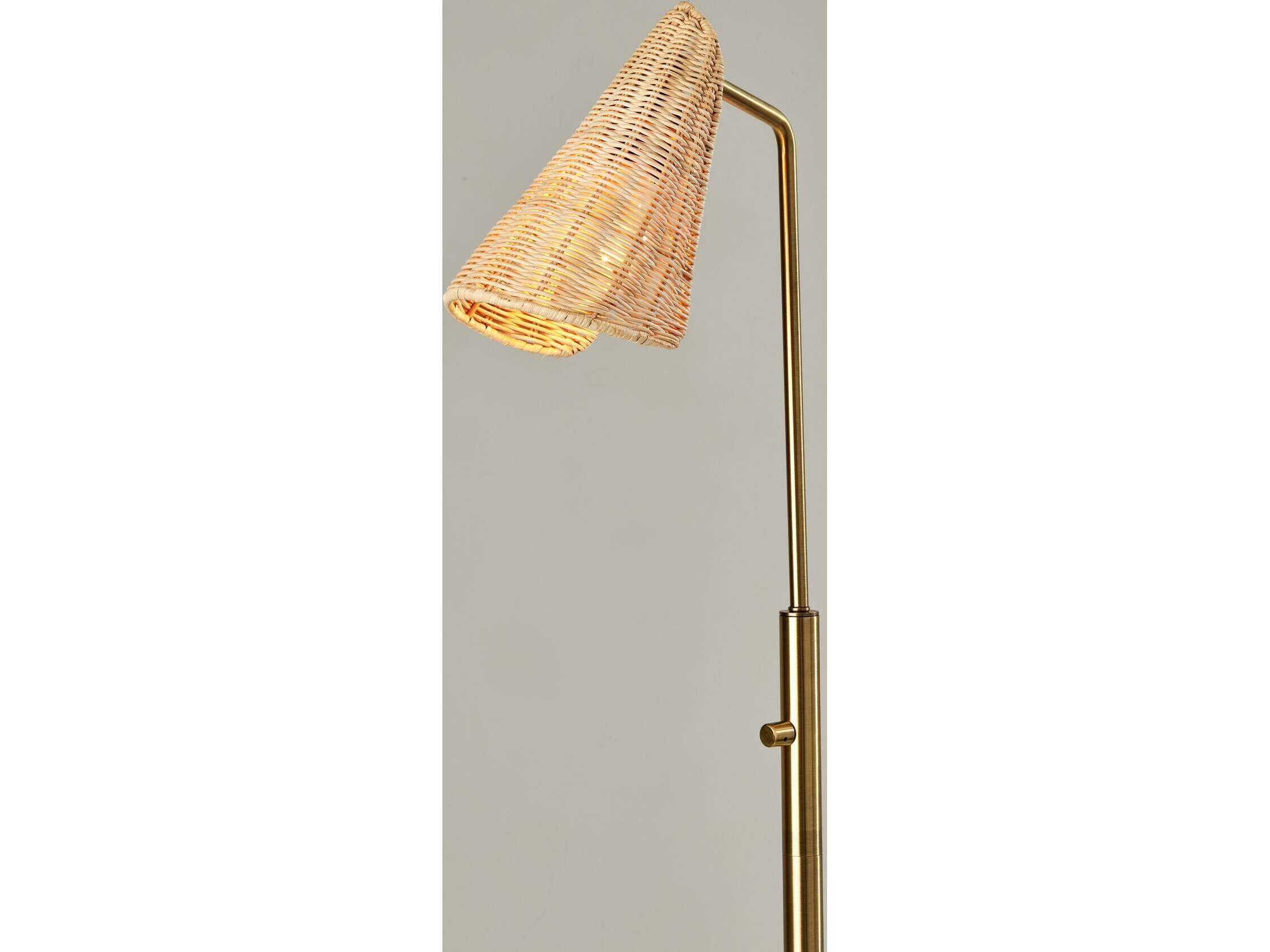 Adesso Cove Antique Brass Natural Rattan Floor Lamp