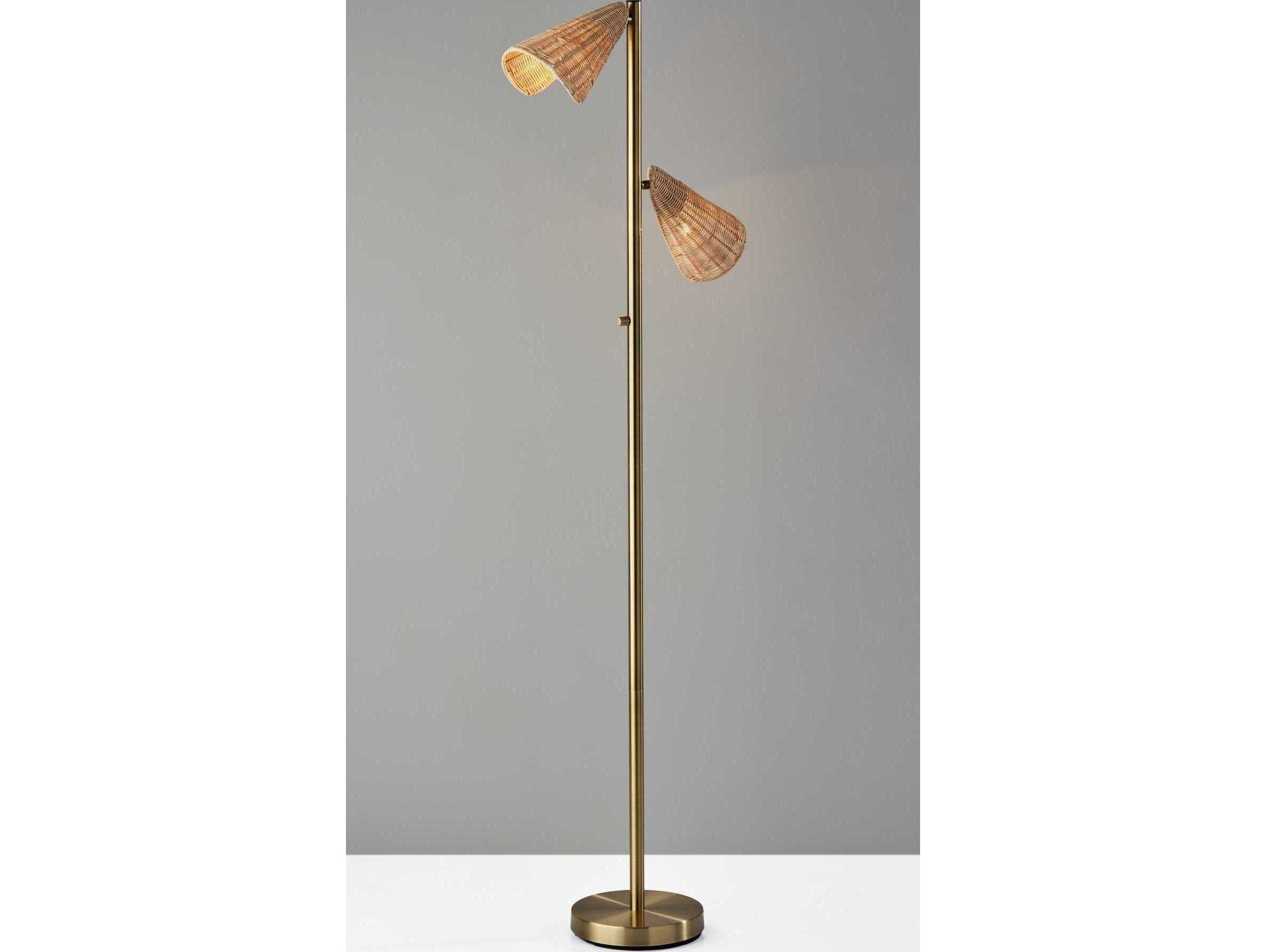 Adesso Cove Antique Brass Natural Rattan Floor Lamp