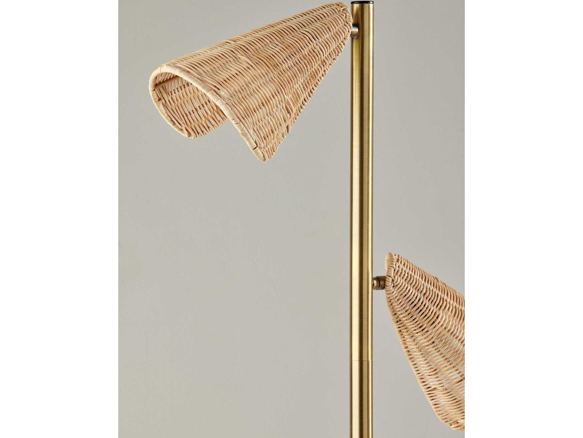 Adesso Cove Antique Brass Natural Rattan Floor Lamp