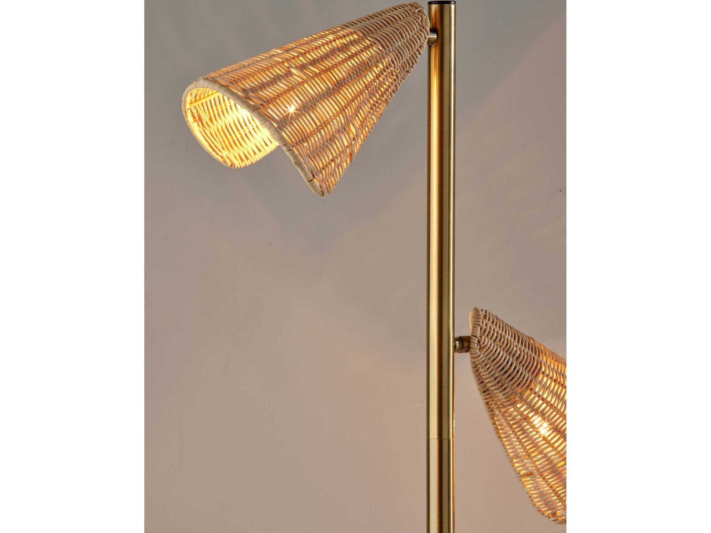 Adesso Cove Antique Brass Natural Rattan Floor Lamp