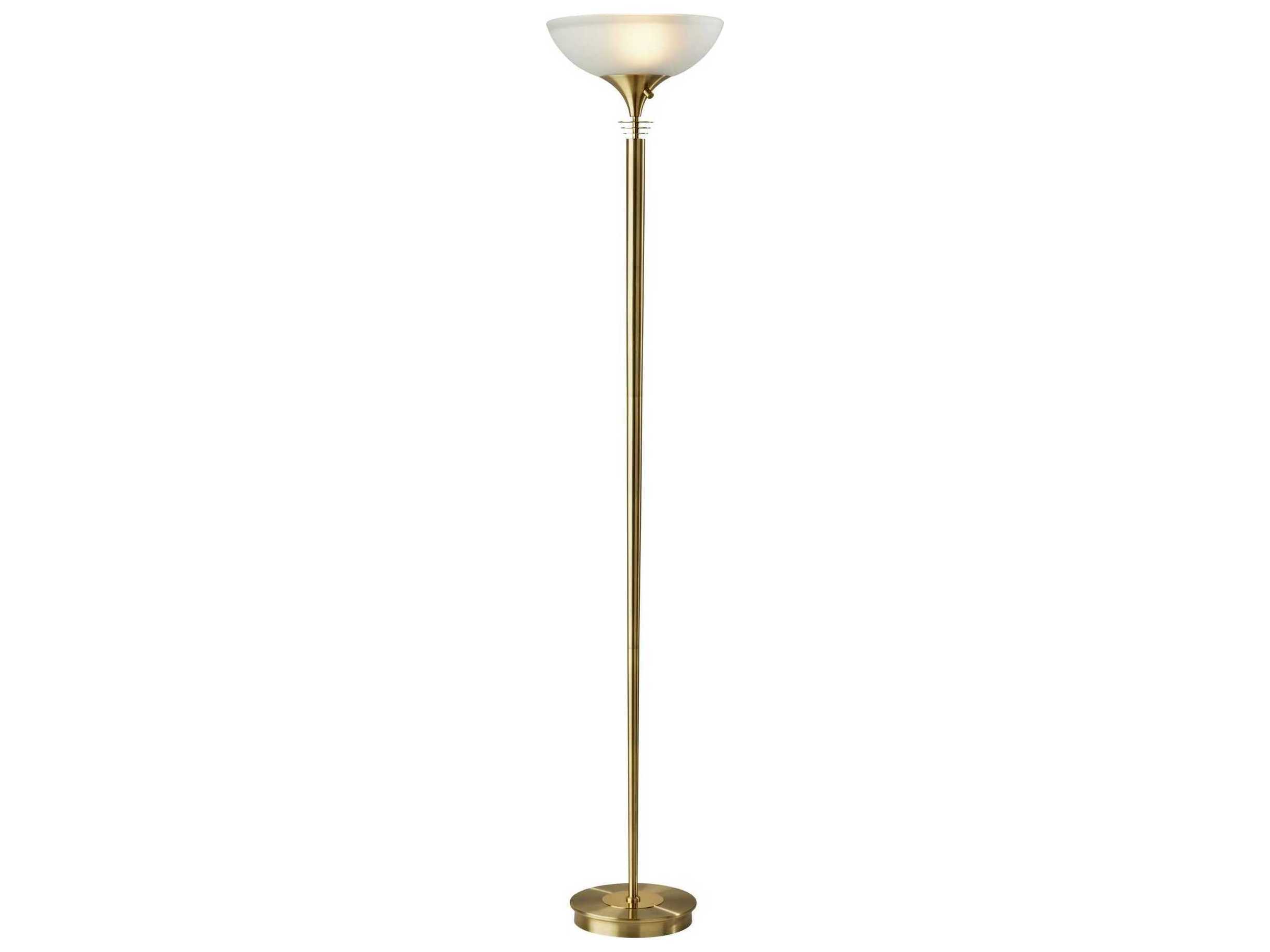 Adesso Metropolis Antique Brass Frosted Glass Floor Lamp