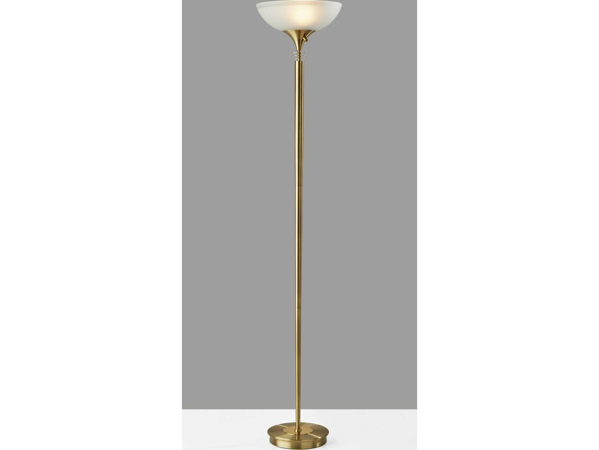 Adesso Metropolis Antique Brass Frosted Glass Floor Lamp