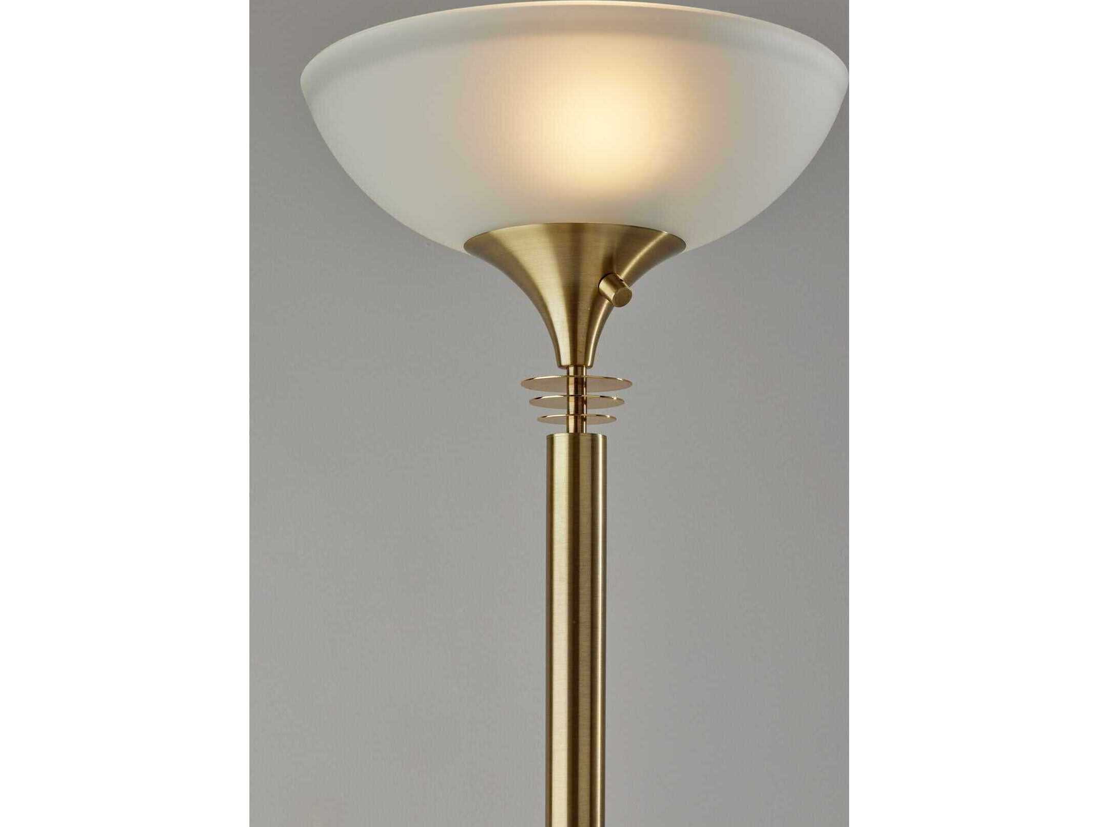 Adesso Metropolis Antique Brass Frosted Glass Floor Lamp