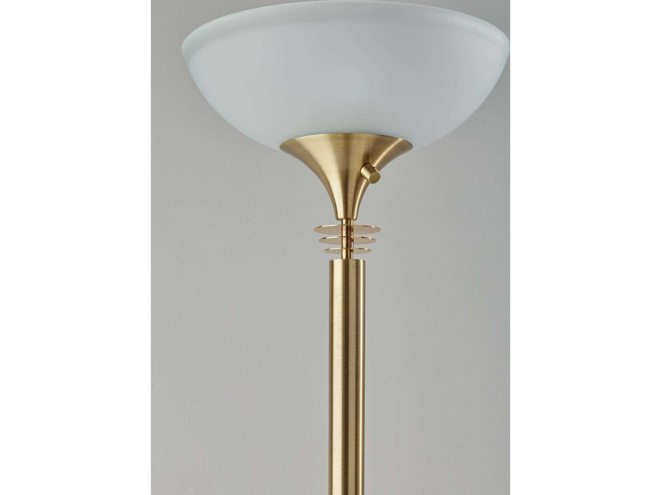 Adesso Metropolis Antique Brass Frosted Glass Floor Lamp