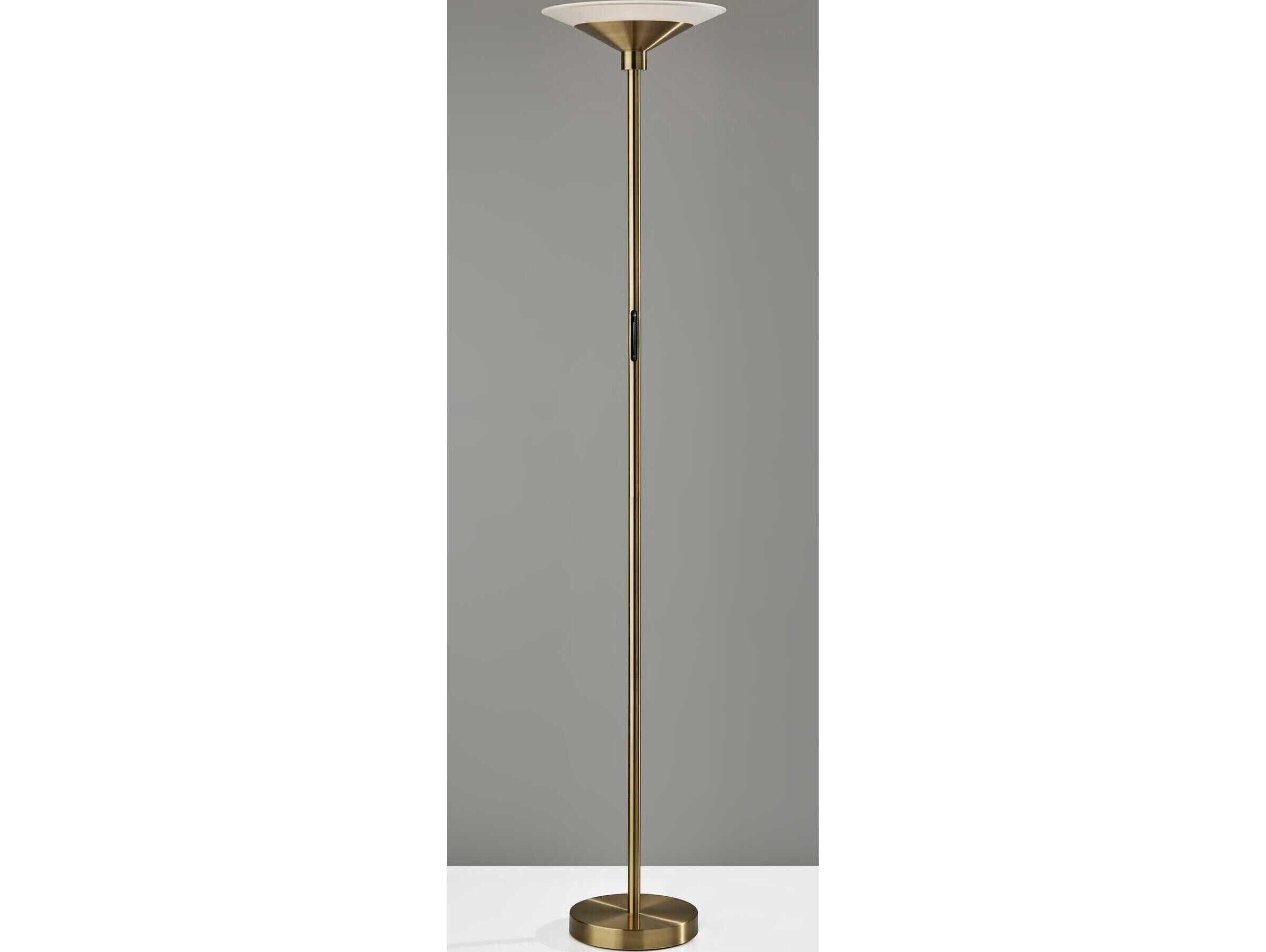 Adesso Solar Antique Brass Frosted Glass Floor Lamp