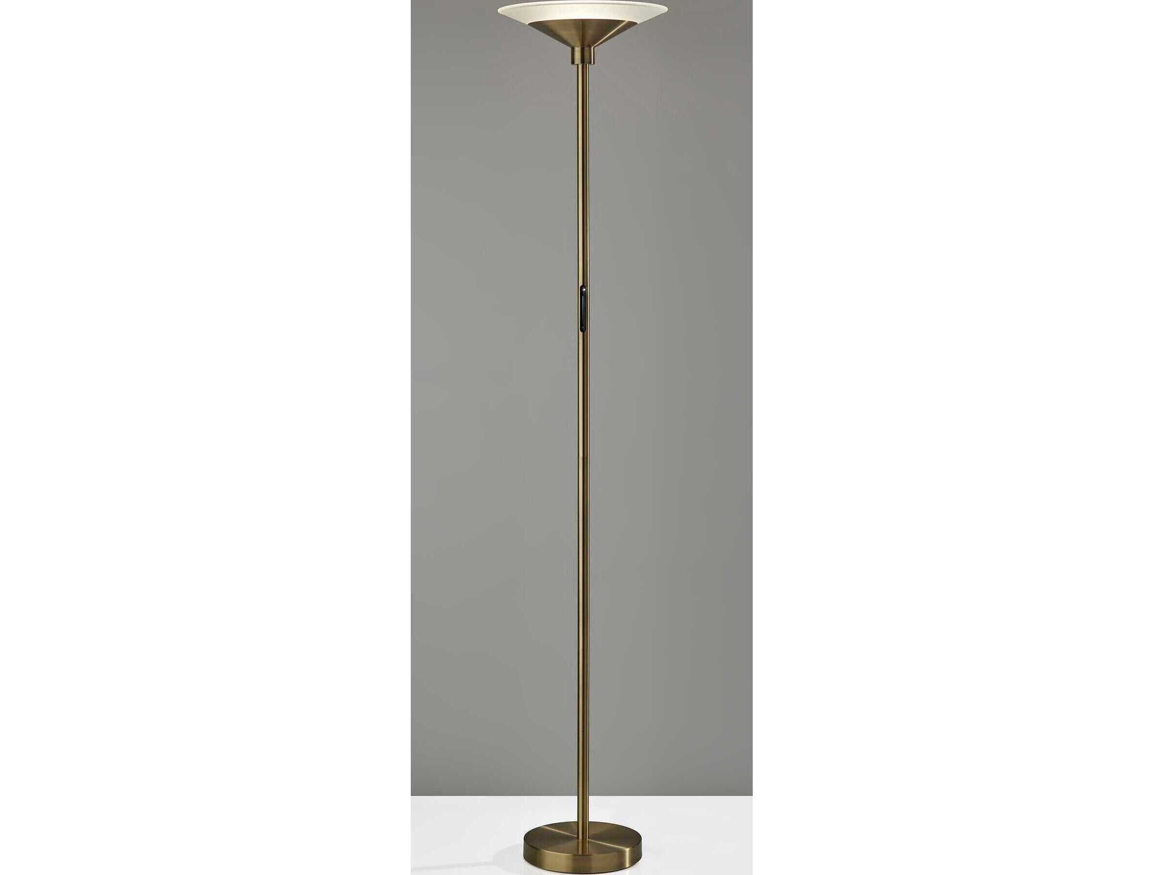 Adesso Solar Antique Brass Frosted Glass Floor Lamp