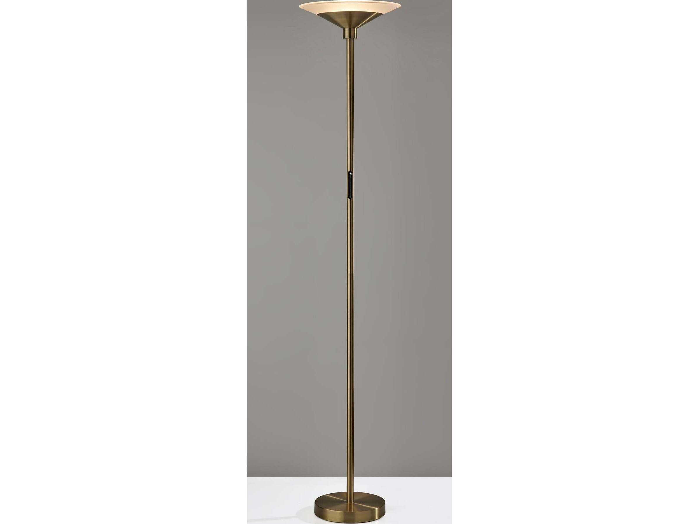Adesso Solar Antique Brass Frosted Glass Floor Lamp