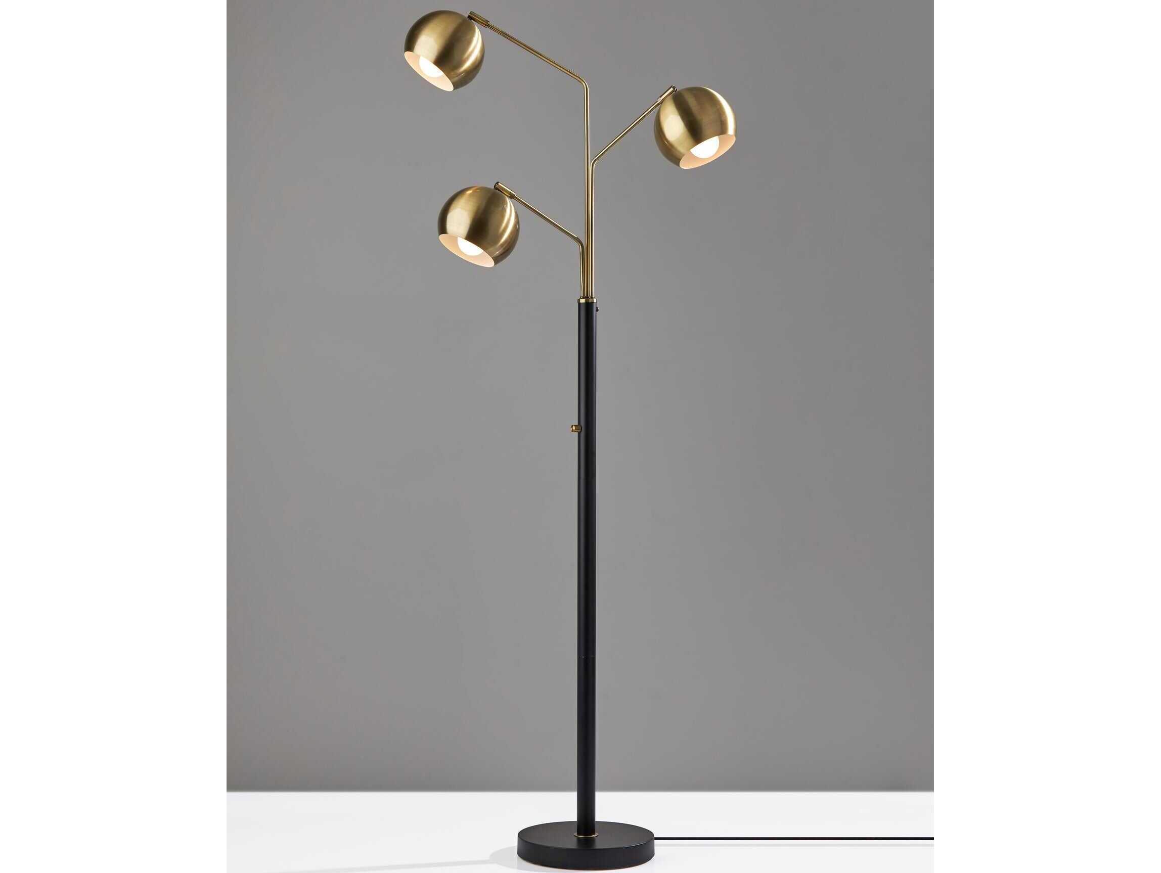 Adesso Emerson Black Antique Brass Metal Floor Lamp