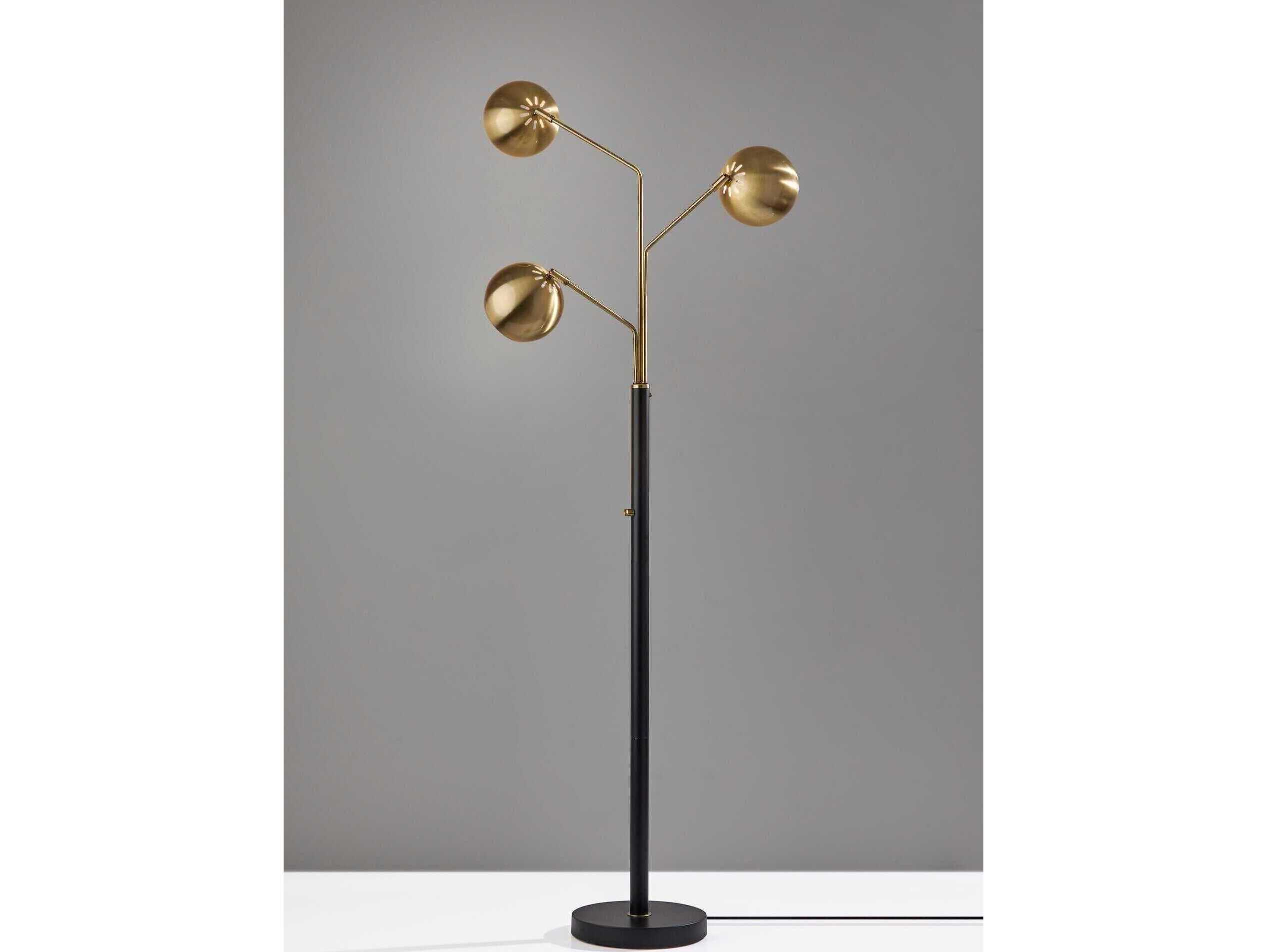 Adesso Emerson Black Antique Brass Metal Floor Lamp