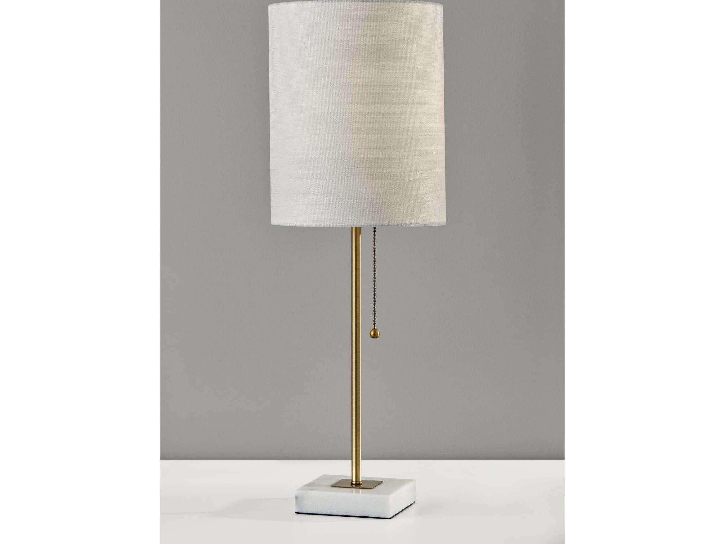 Adesso Fiona Antique Brass White Textured Fabric Table Lamp
