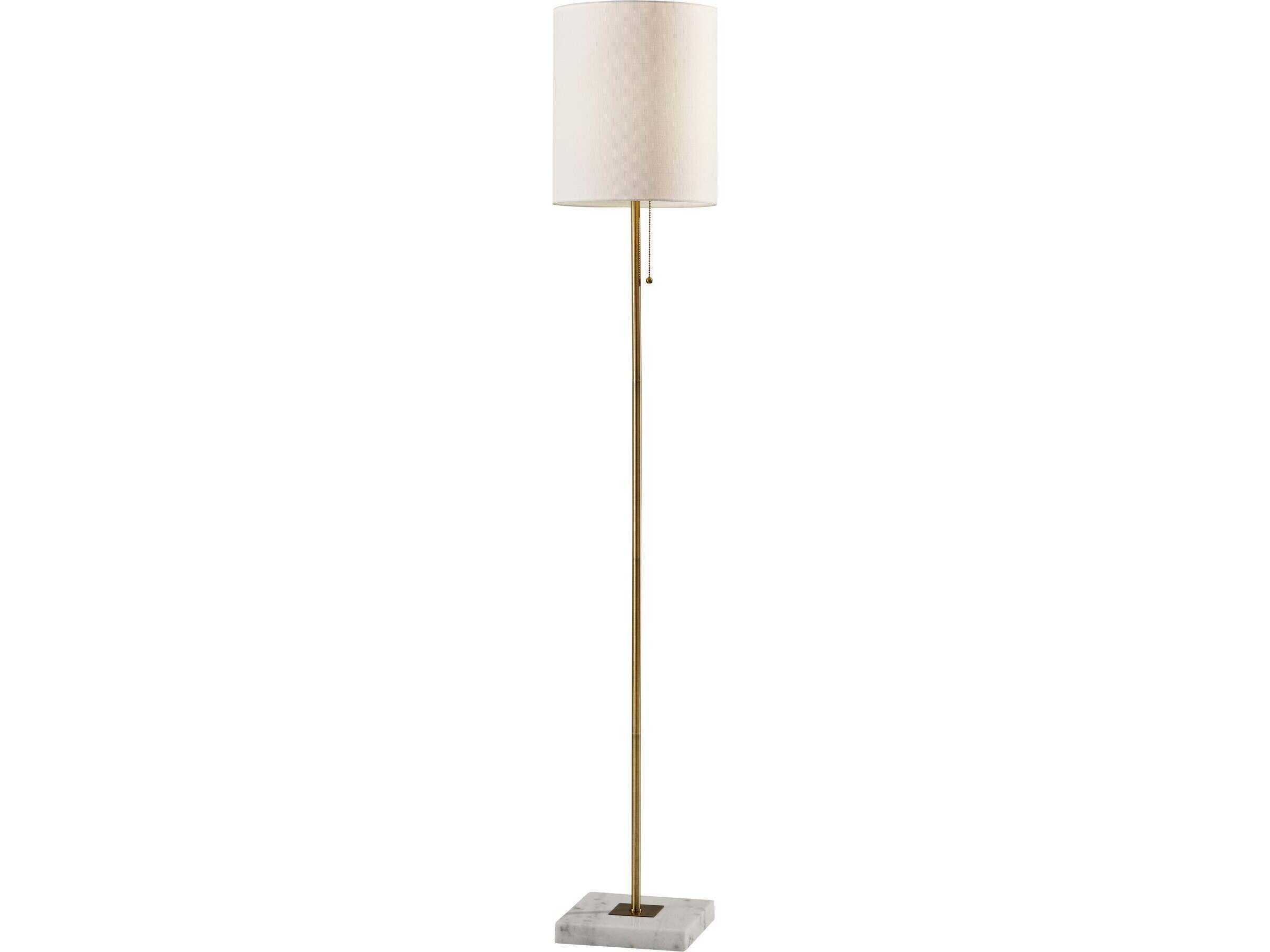 Adesso Fiona Antique Brass White Textured Fabric Floor Lamp