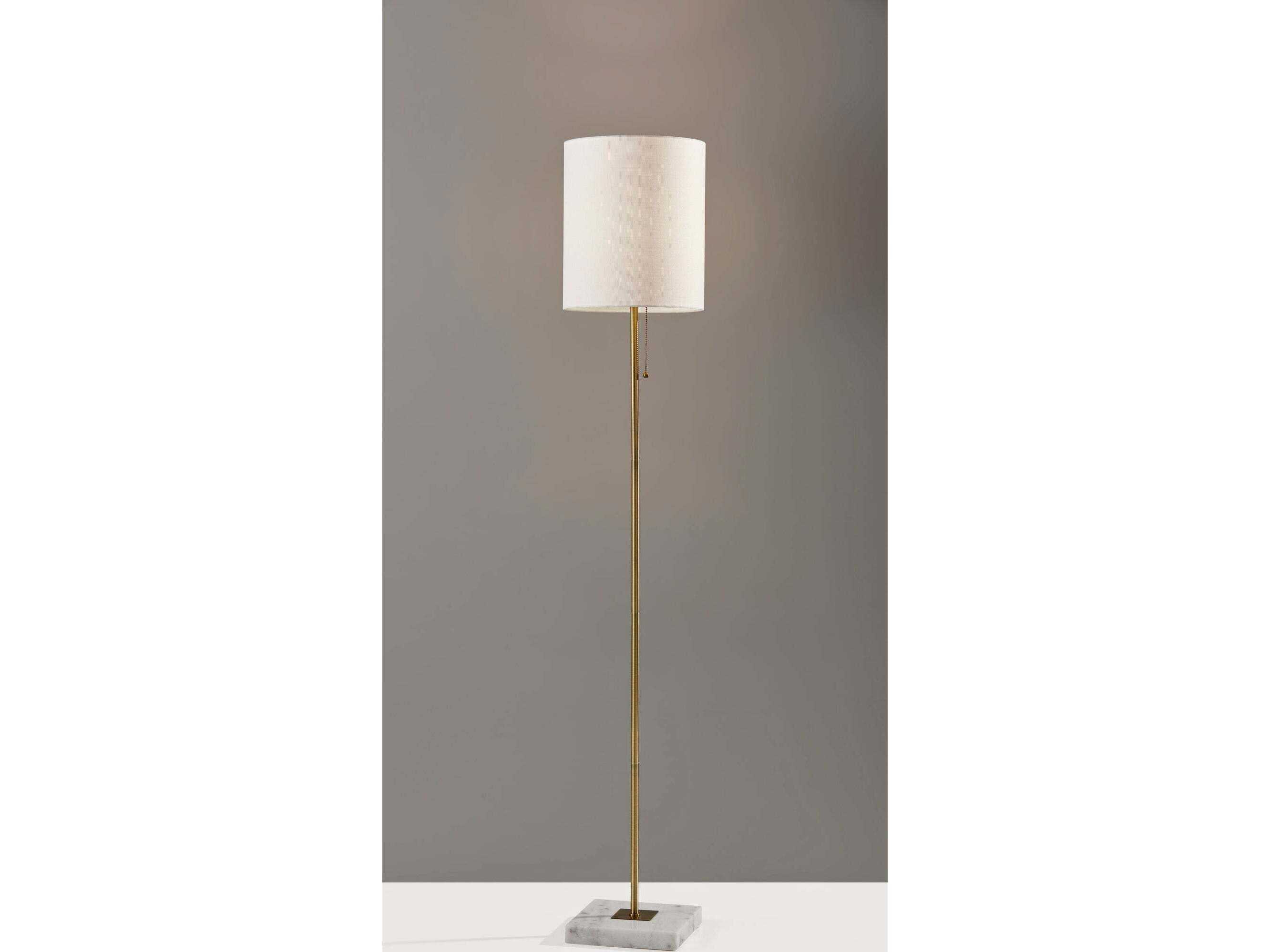 Adesso Fiona Antique Brass White Textured Fabric Floor Lamp