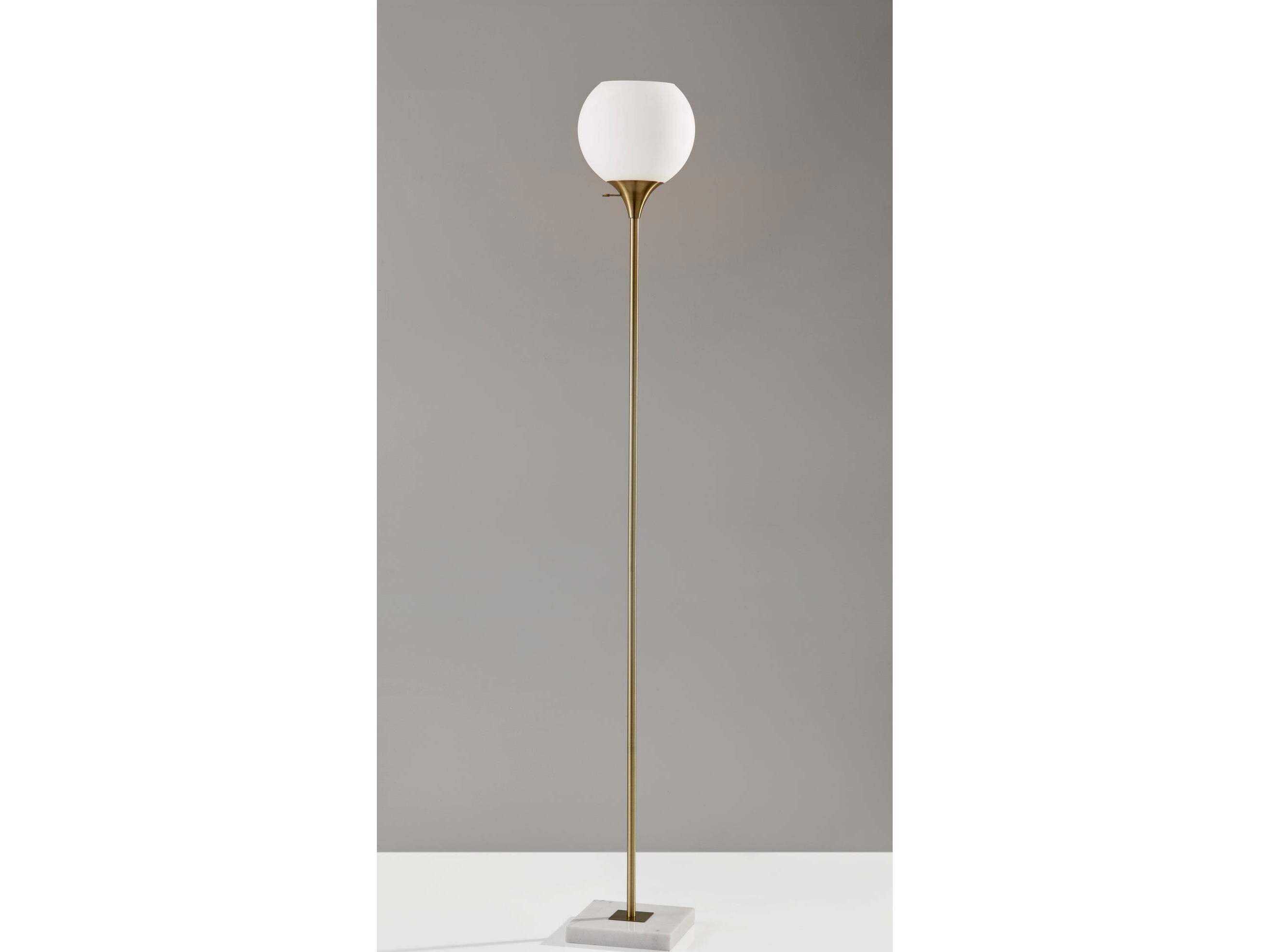 Adesso Fiona Antique Brass White Opal Glass Floor Lamp