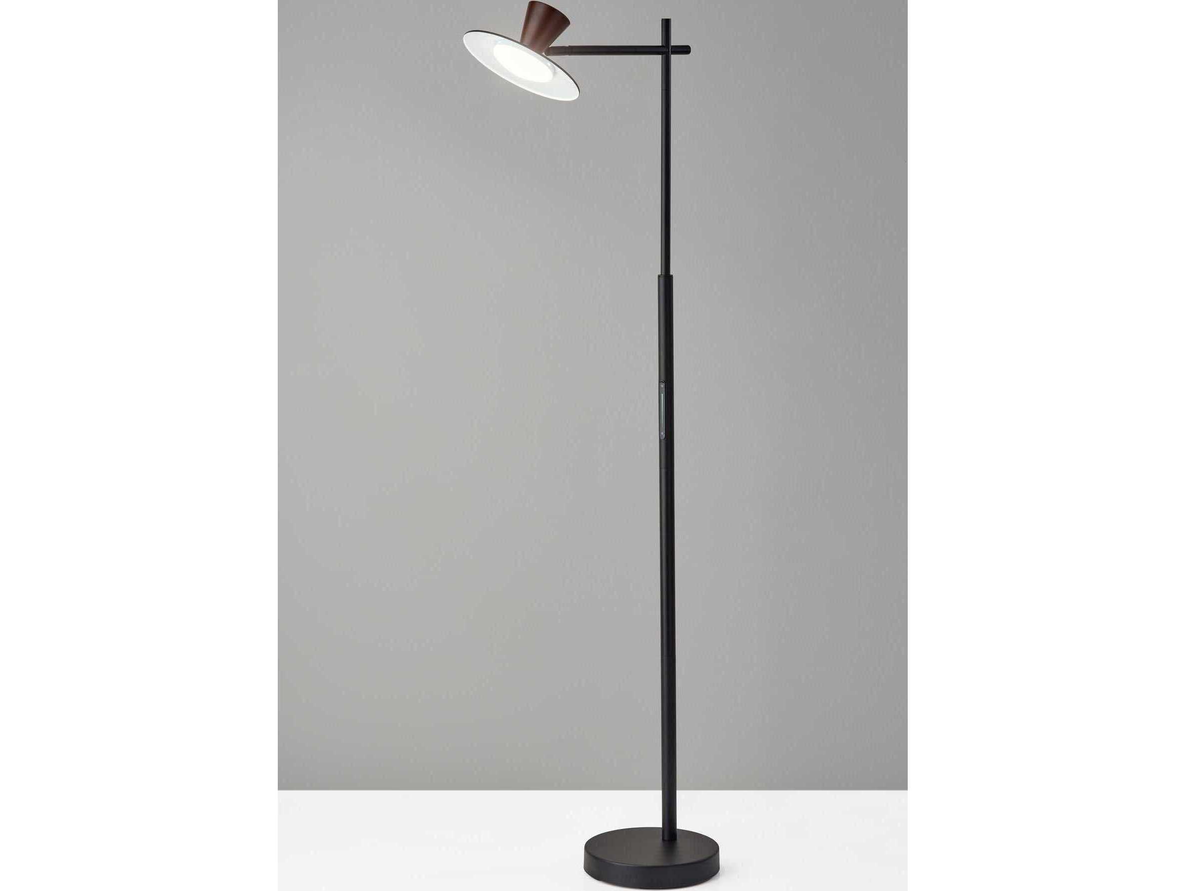 Adesso Elmore Black Walnut Wood Metal Floor Lamp