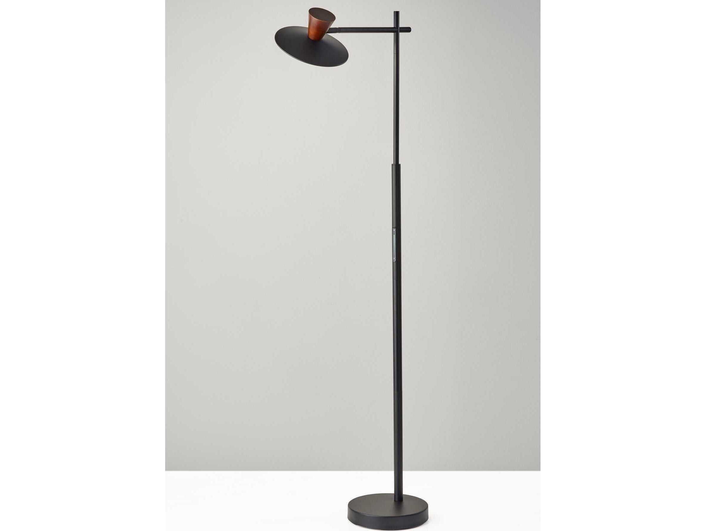 Adesso Elmore Black Walnut Wood Metal Floor Lamp