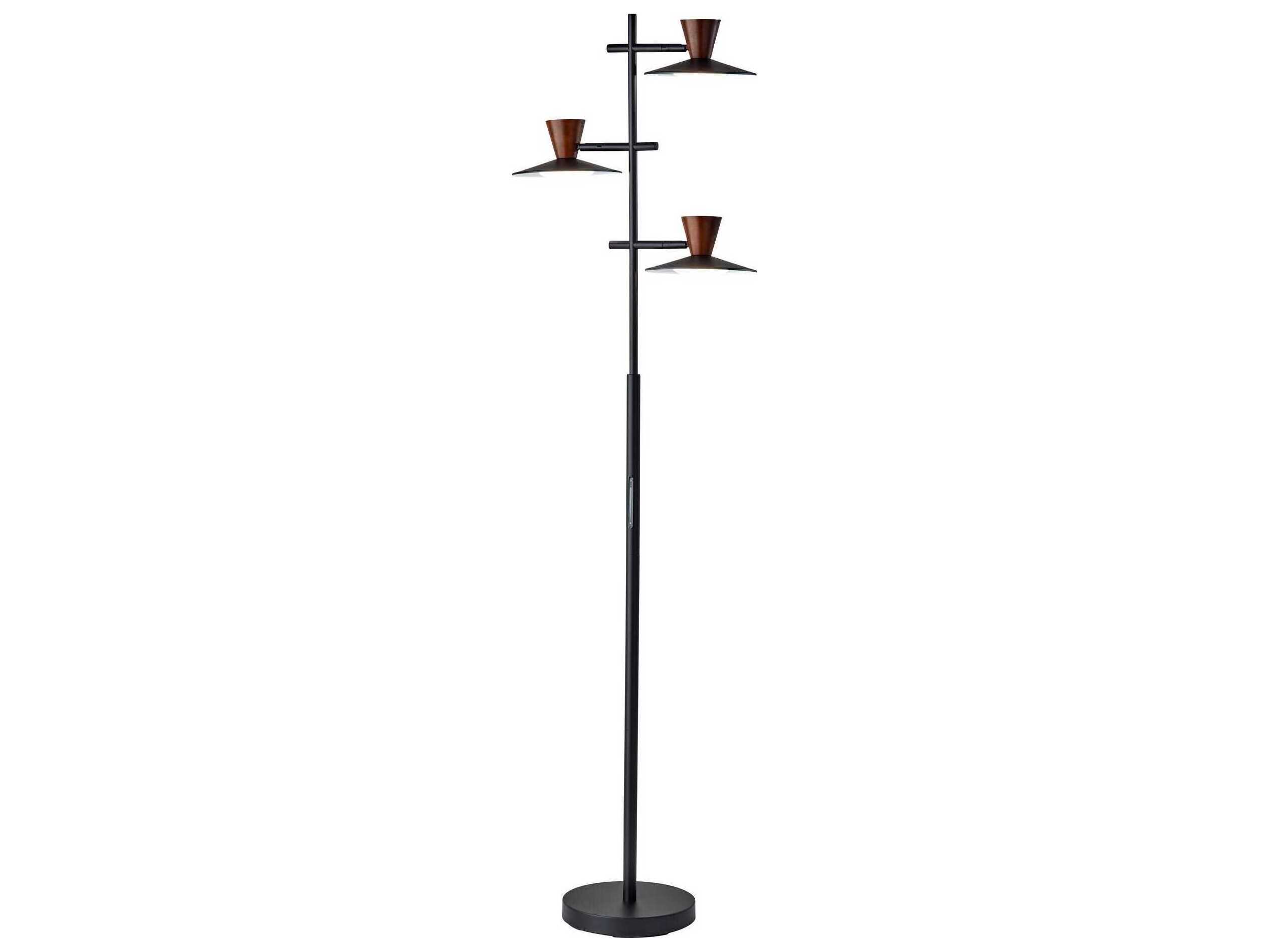Adesso Elmore Black Walnut Wood Metal Floor Lamp