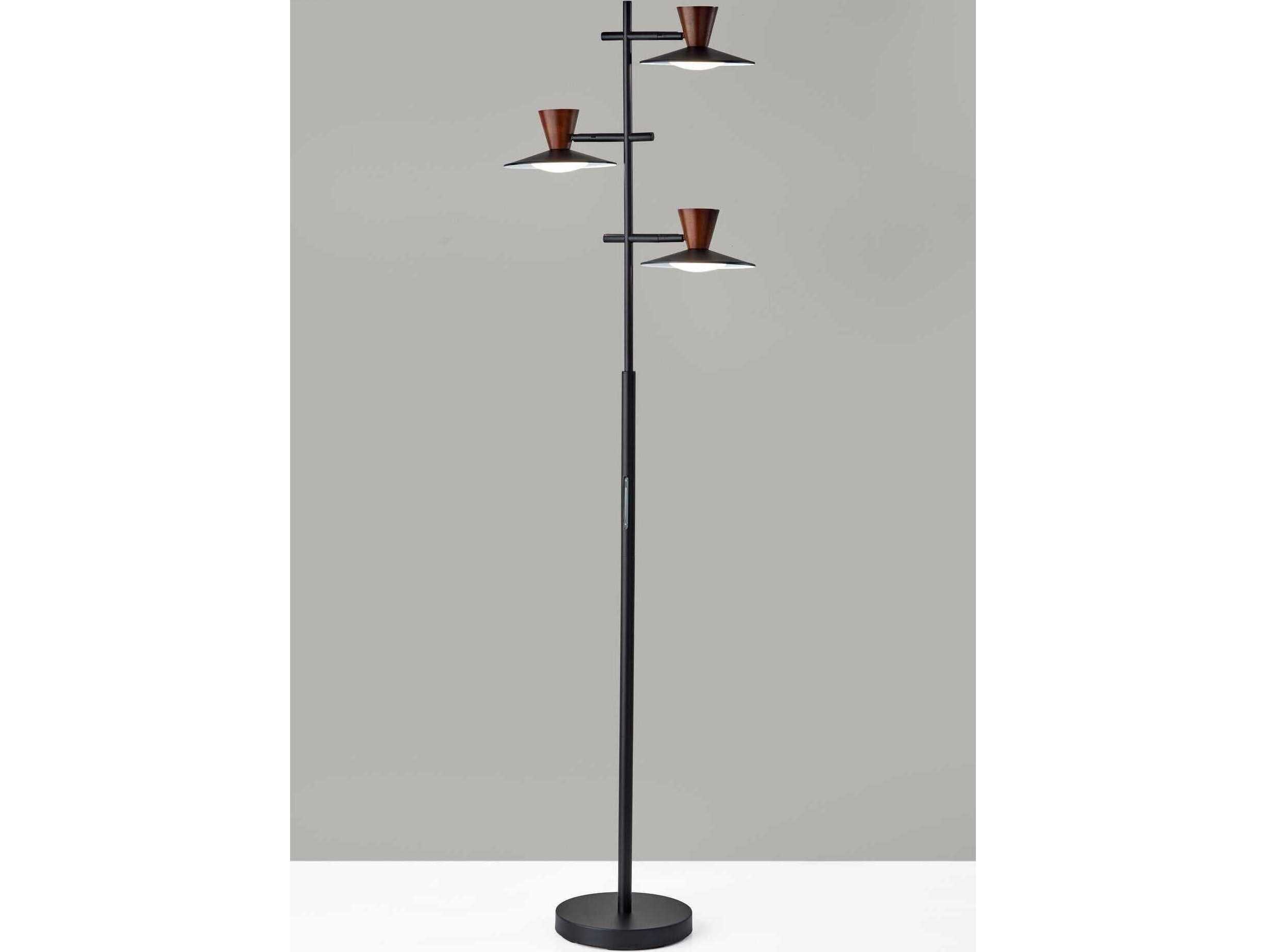 Adesso Elmore Black Walnut Wood Metal Floor Lamp