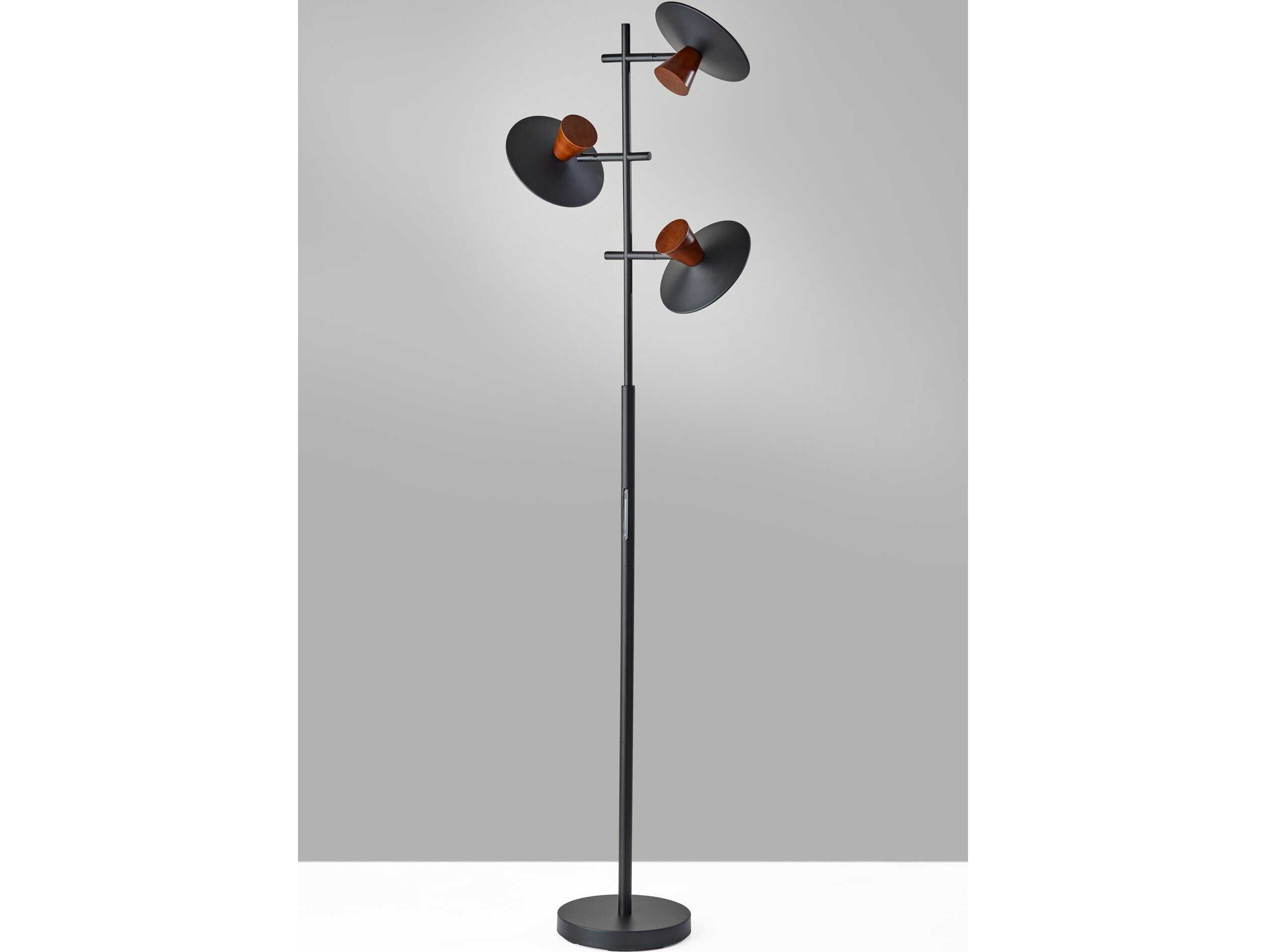 Adesso Elmore Black Walnut Wood Metal Floor Lamp