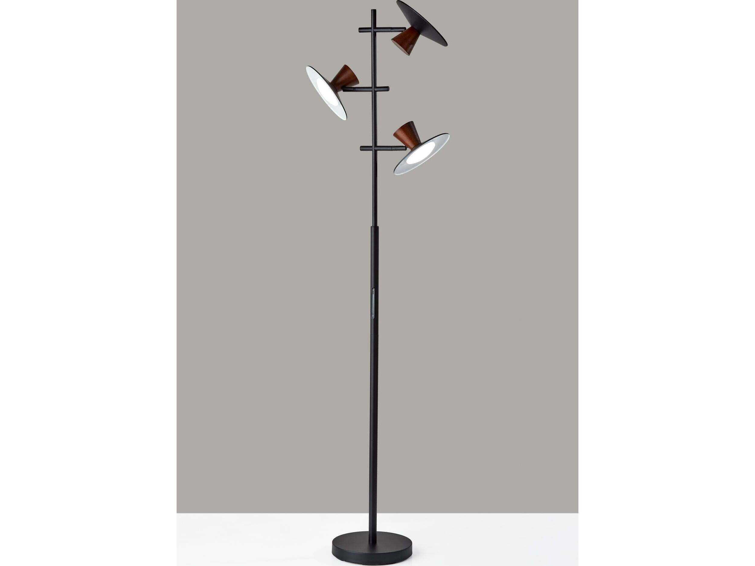 Adesso Elmore Black Walnut Wood Metal Floor Lamp