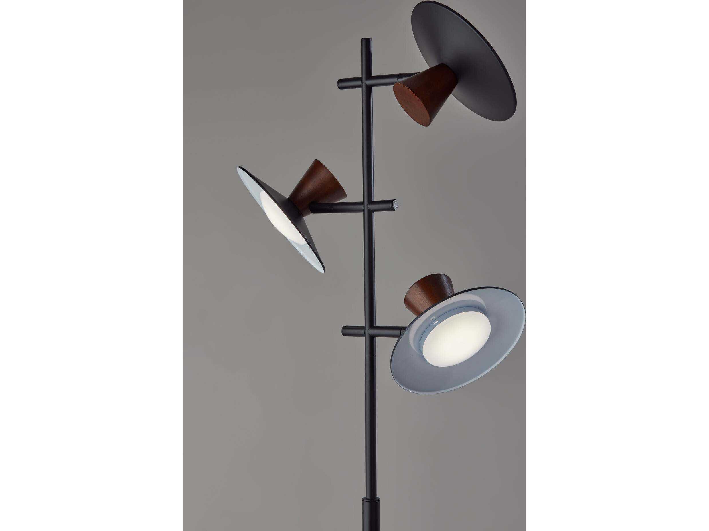 Adesso Elmore Black Walnut Wood Metal Floor Lamp