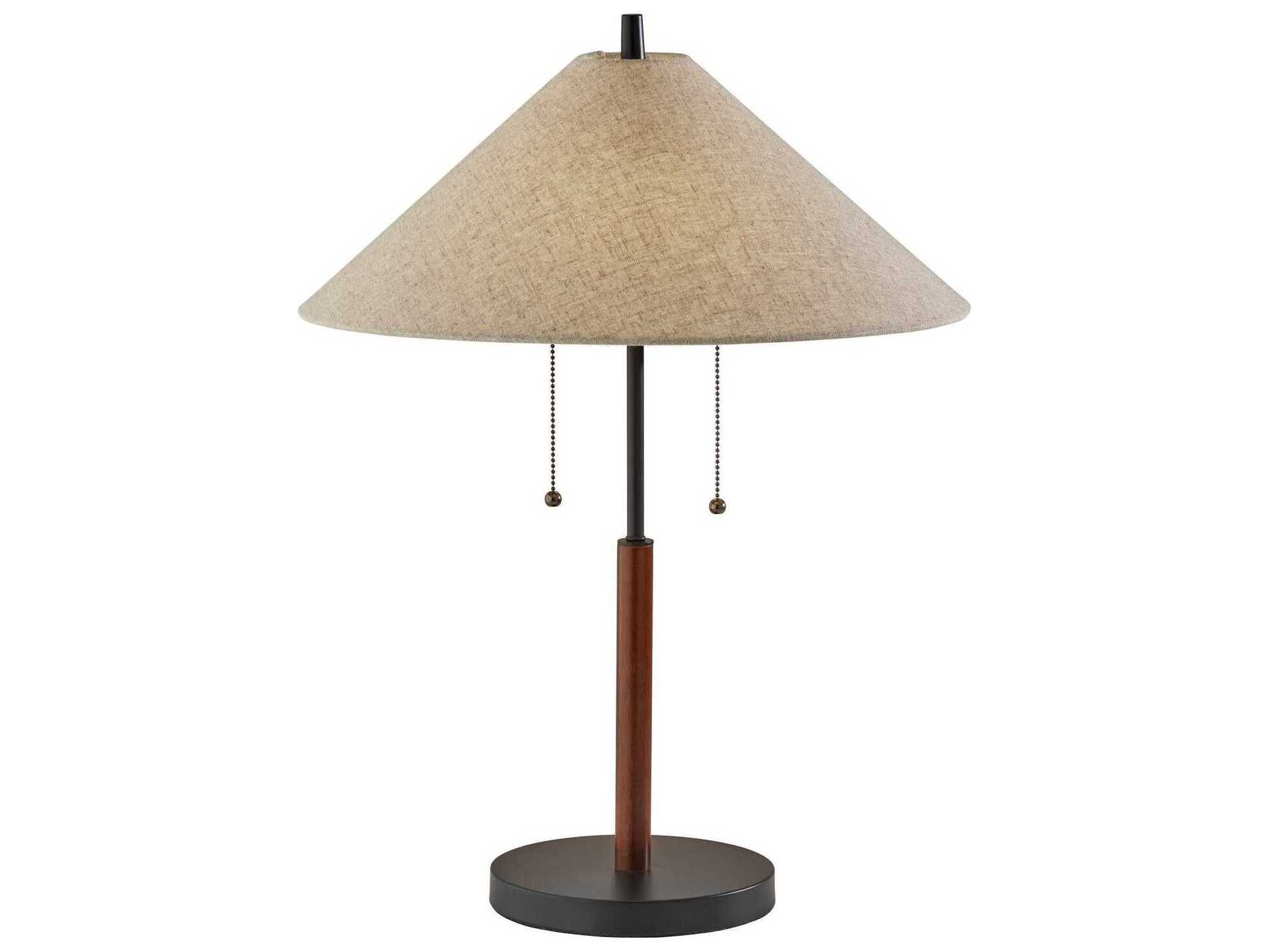 Adesso Palmer Black Walnut Light Brown Textured Fabric Shades Table Lamp