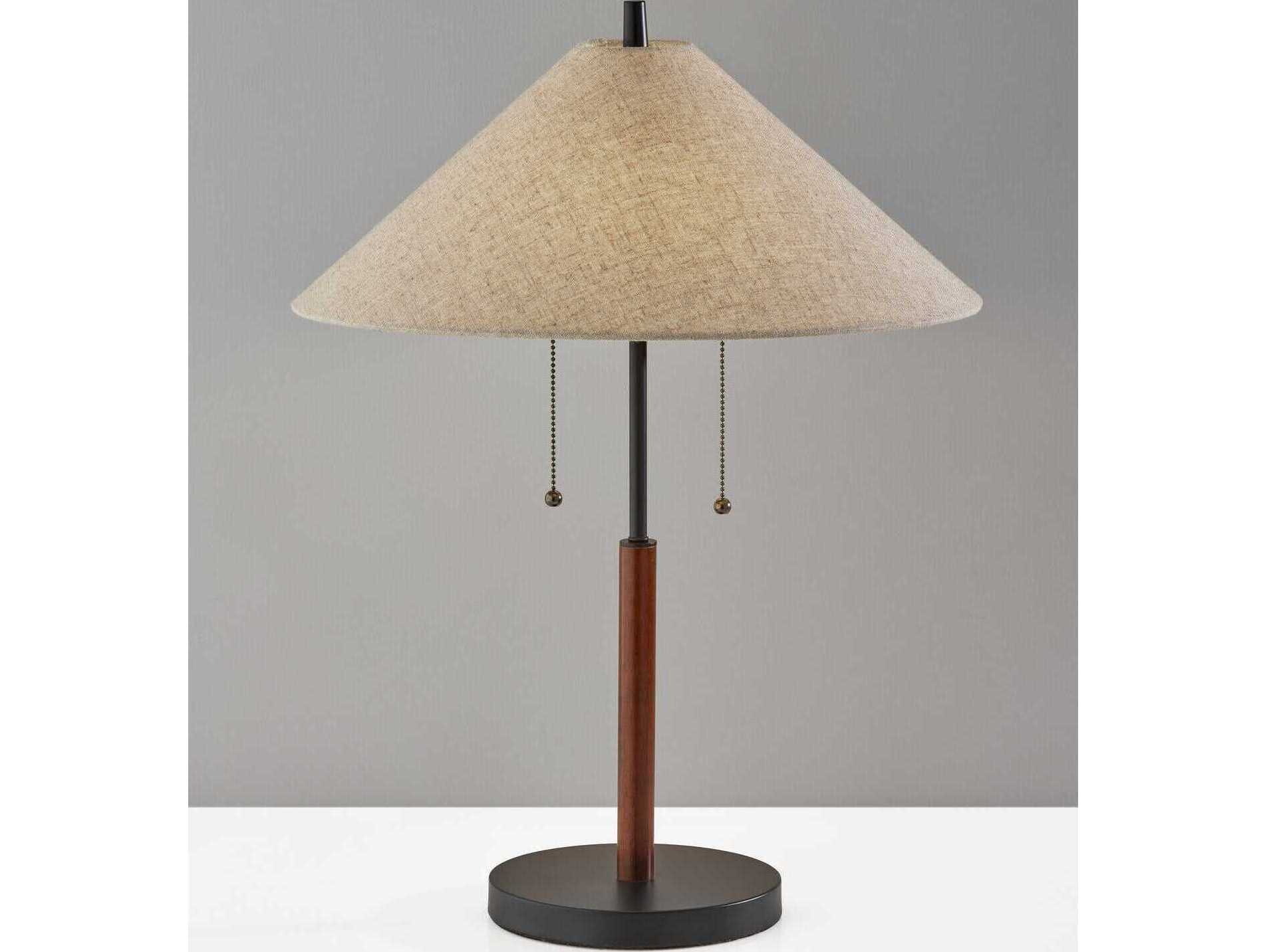Adesso Palmer Black Walnut Light Brown Textured Fabric Shades Table Lamp