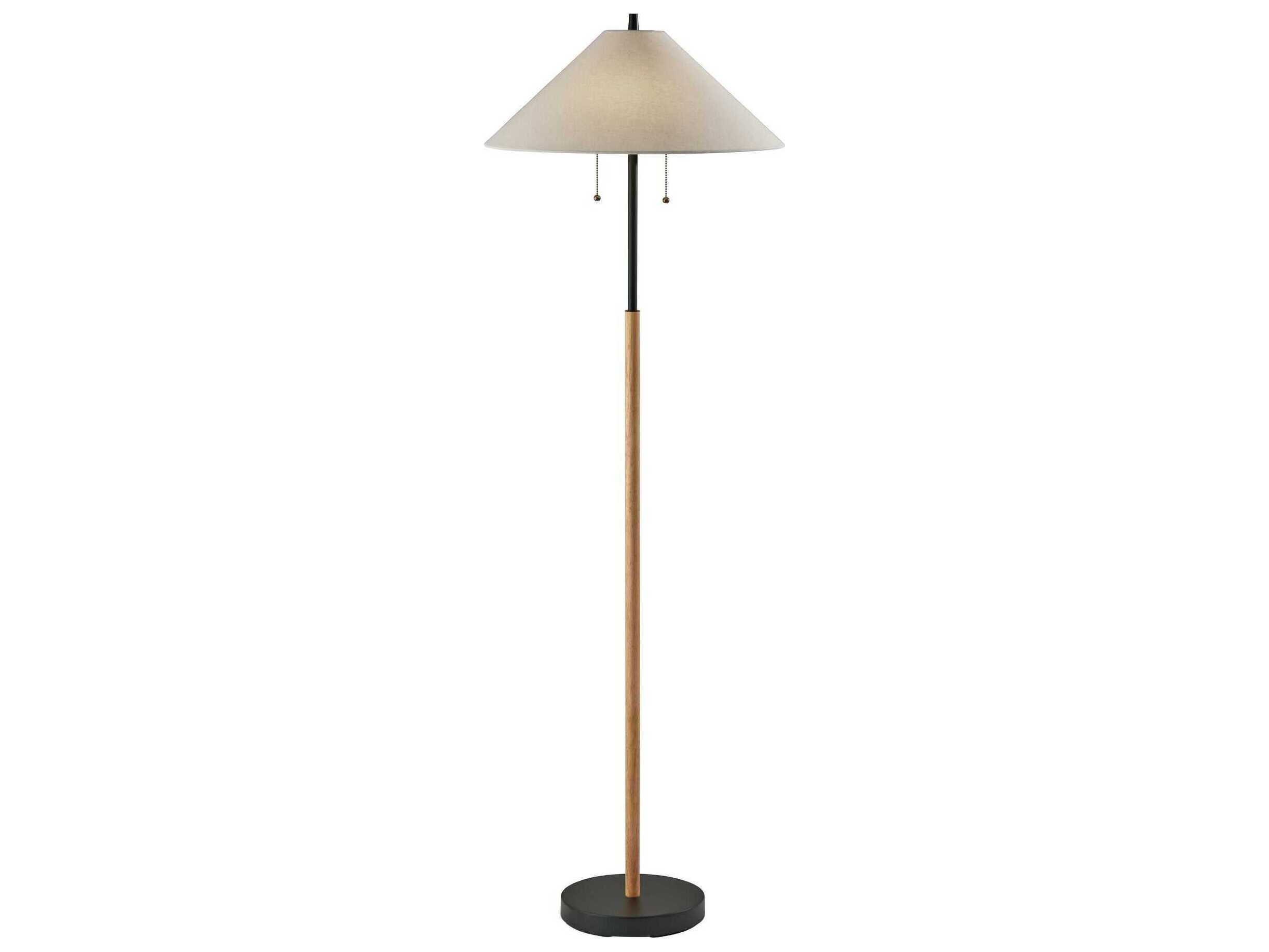 Adesso Palmer Black Natural White Textured Fabric Floor Lamp