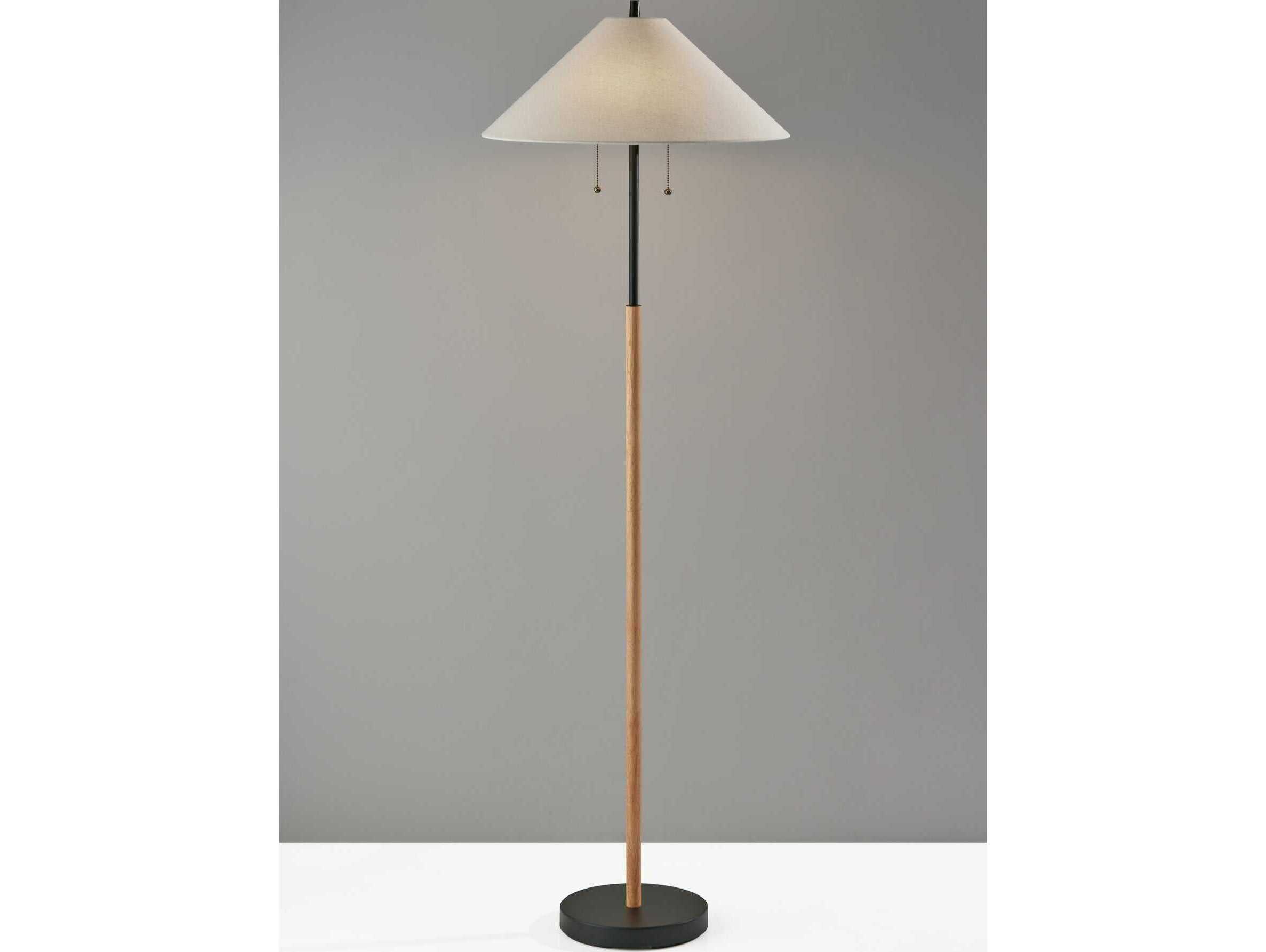 Adesso Palmer Black Natural White Textured Fabric Floor Lamp