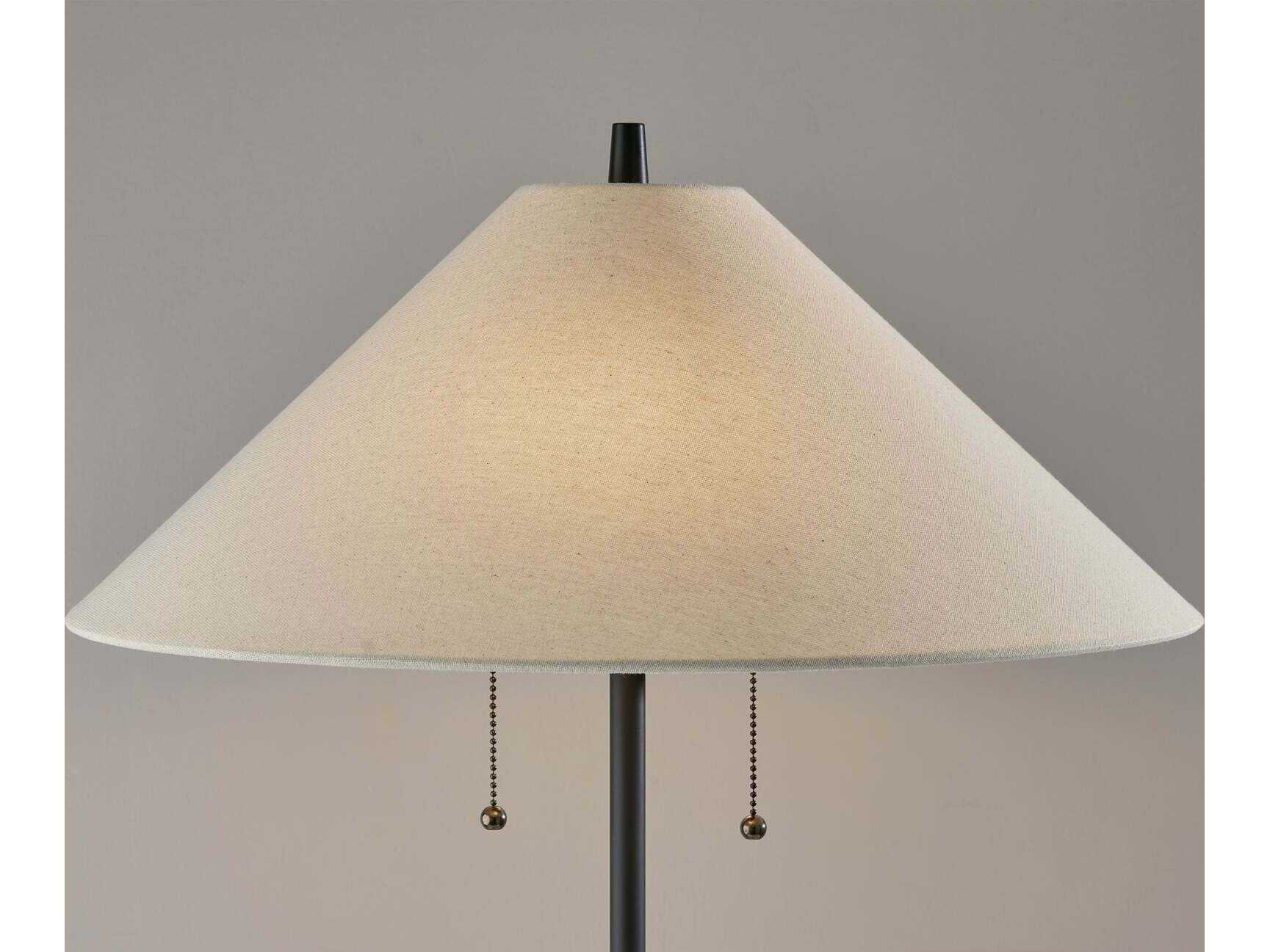 Adesso Palmer Black Natural White Textured Fabric Floor Lamp