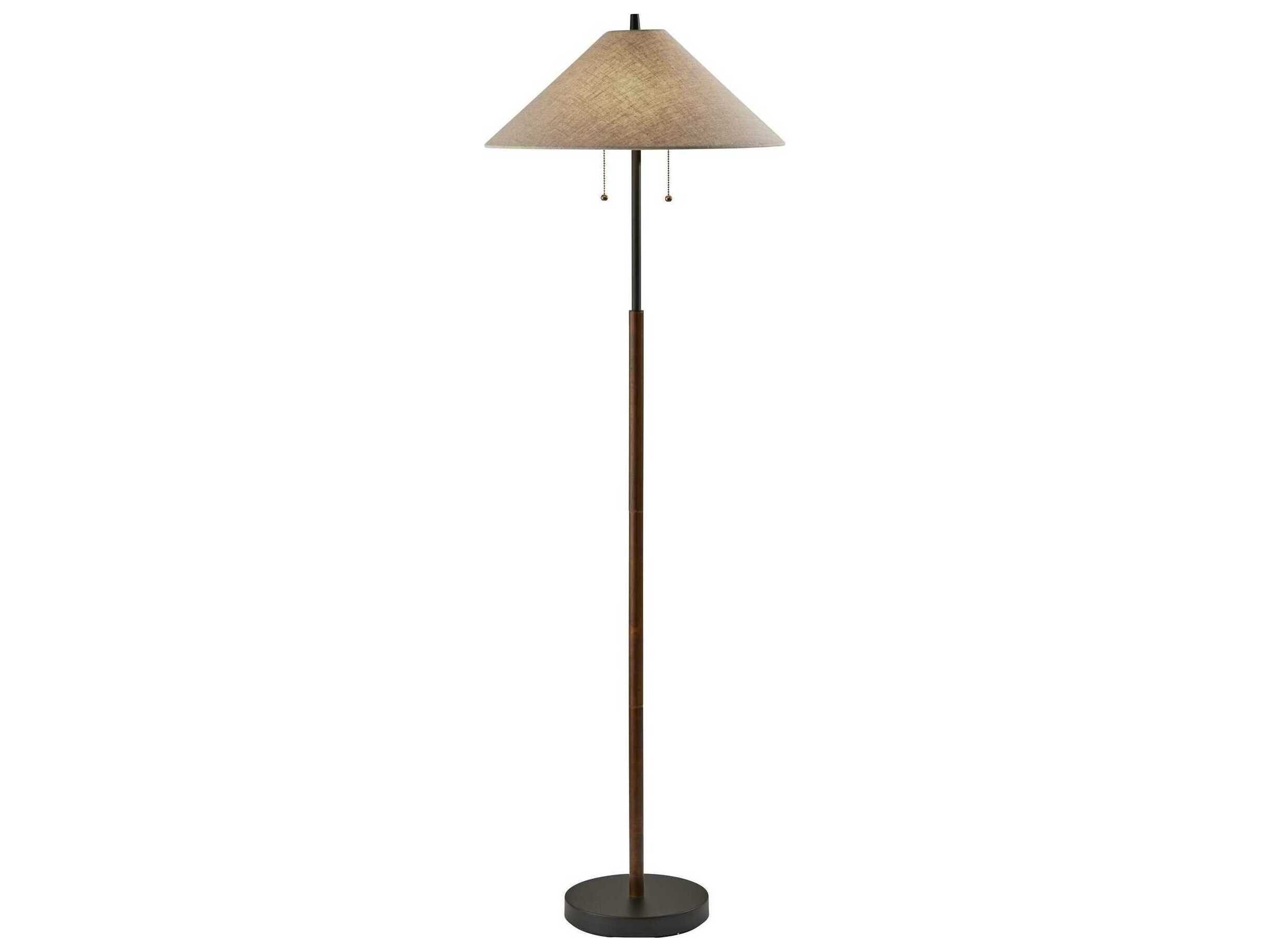 Adesso Palmer Black Walnut Light Brown Textured Fabric Shades Floor Lamp