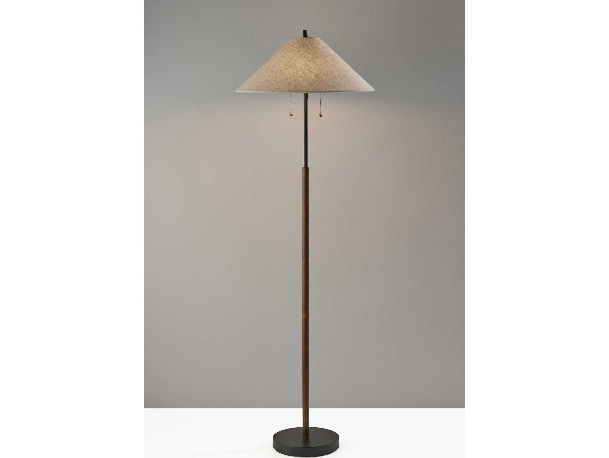 Adesso Palmer Black Walnut Light Brown Textured Fabric Shades Floor Lamp