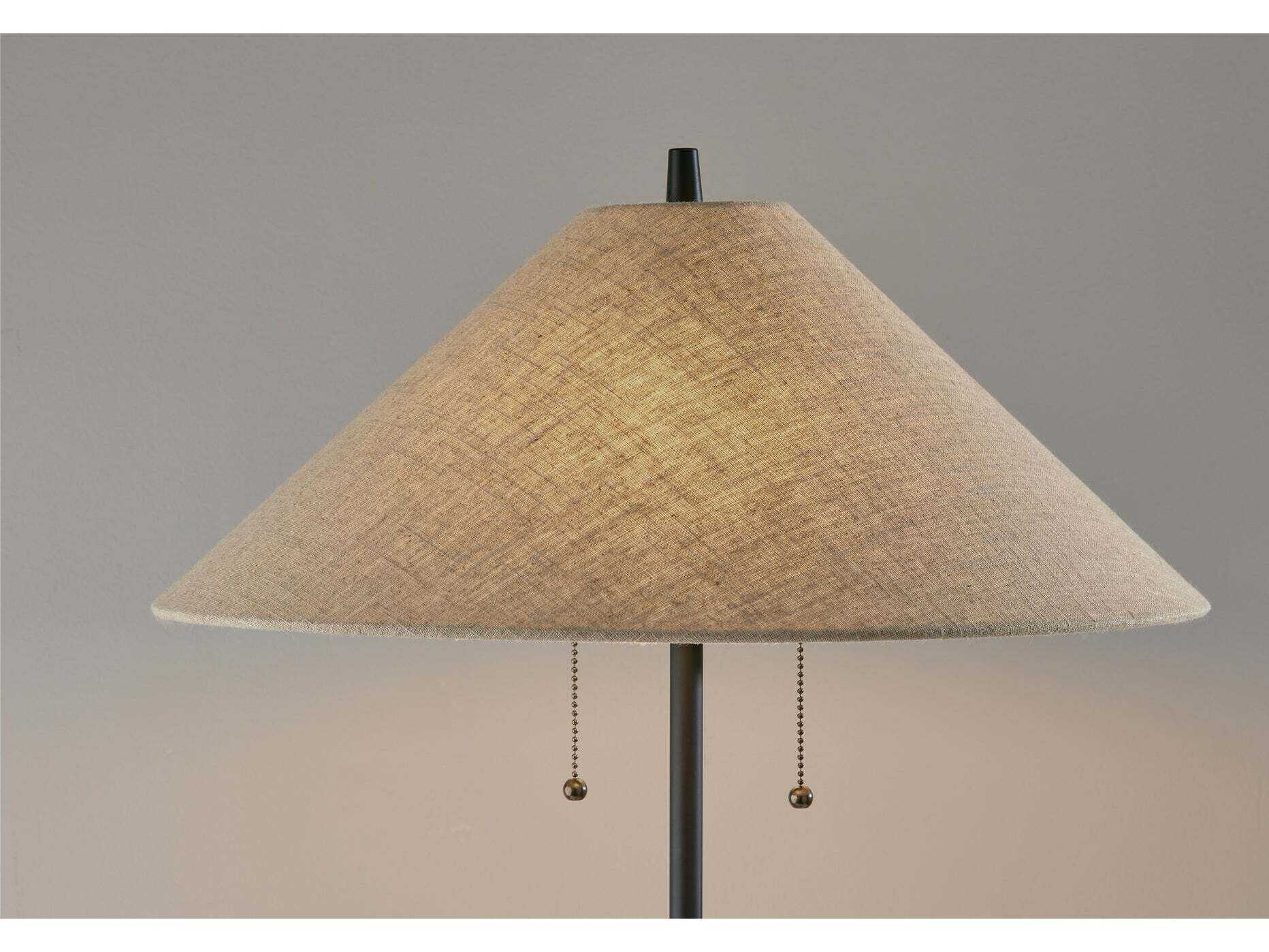 Adesso Palmer Black Walnut Light Brown Textured Fabric Shades Floor Lamp