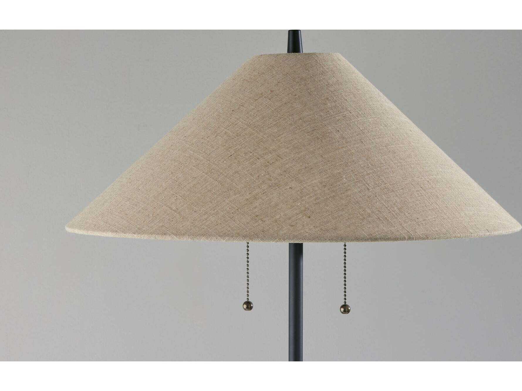 Adesso Palmer Black Walnut Light Brown Textured Fabric Shades Floor Lamp