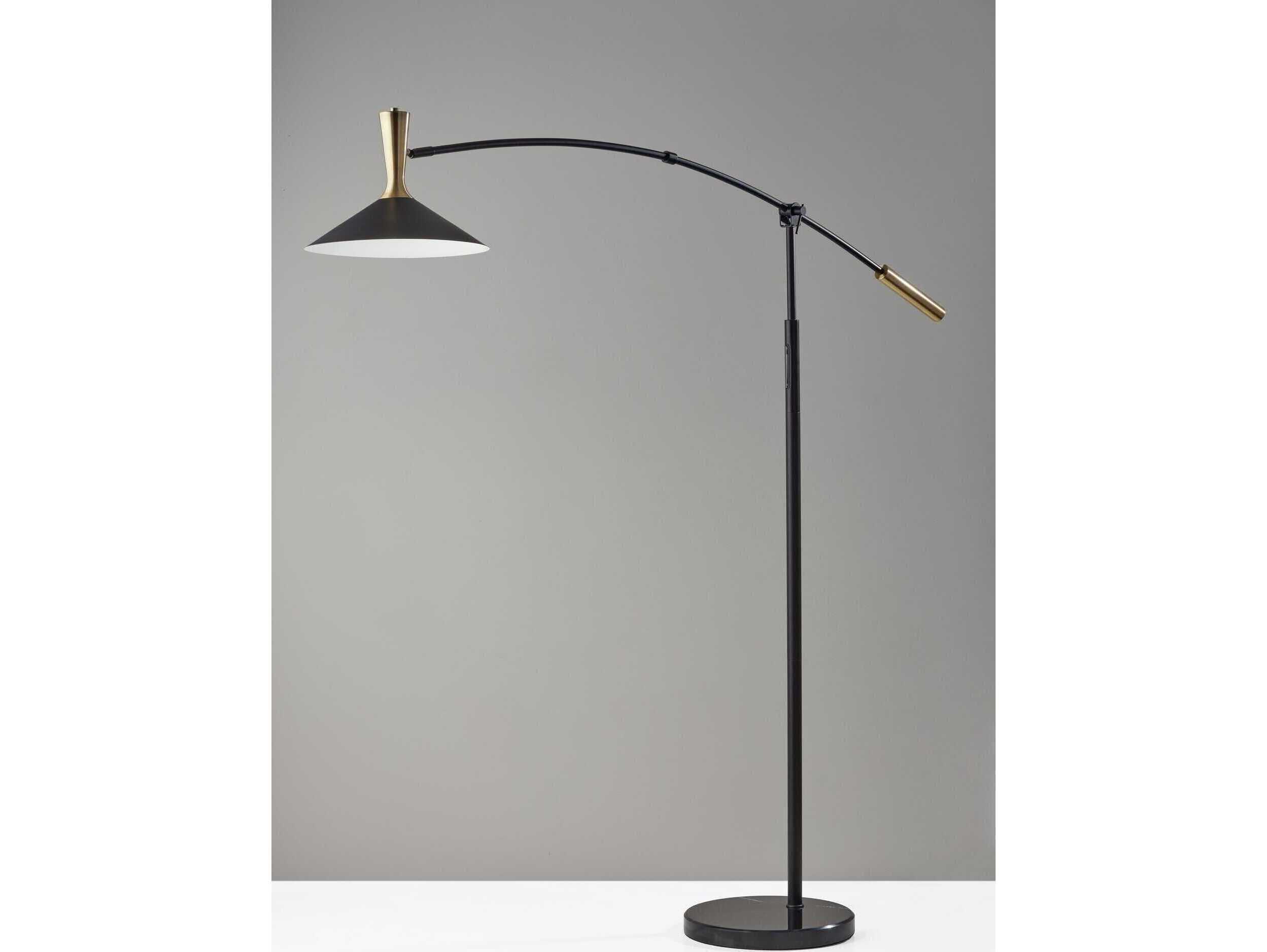 Adesso Bradley Black Antique Brass Metal With Accent Floor Lamp