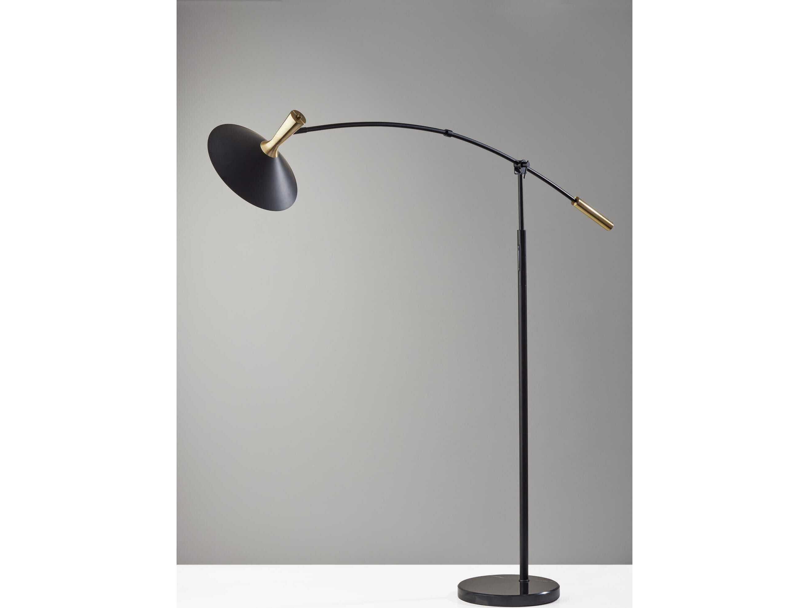 Adesso Bradley Black Antique Brass Metal With Accent Floor Lamp