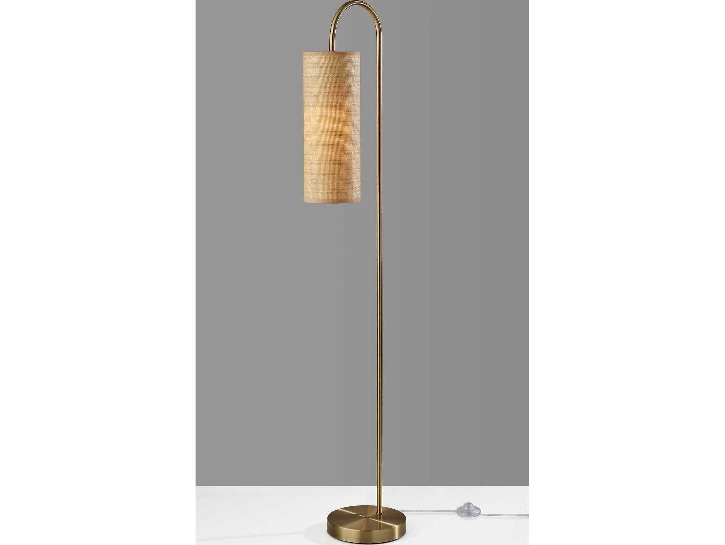 Adesso Mendoza Antique Brass Natural Woven Paper Floor Lamp