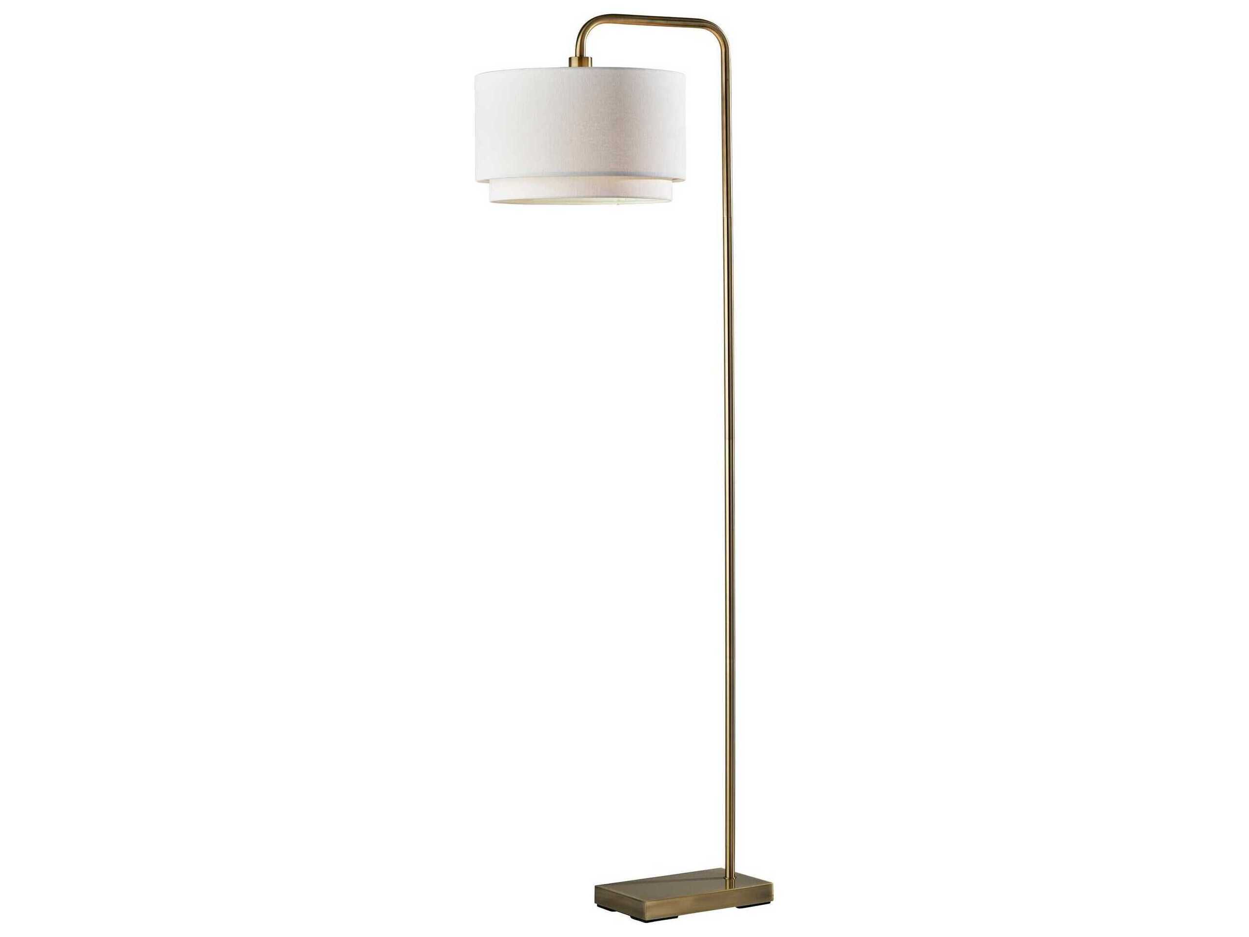 Adesso Brinkley Antique Brass White Fabric Floor Lamp