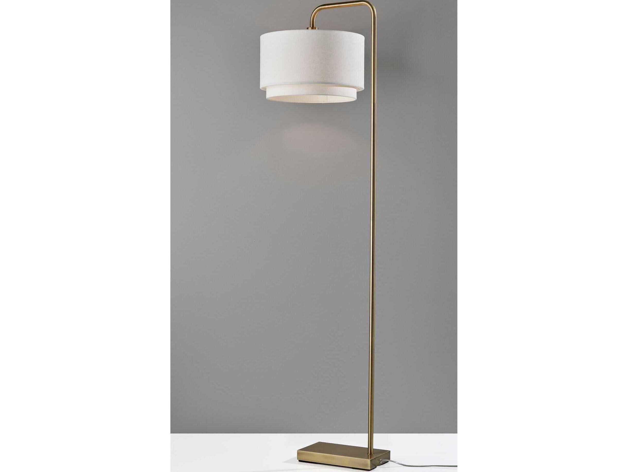 Adesso Brinkley Antique Brass White Fabric Floor Lamp