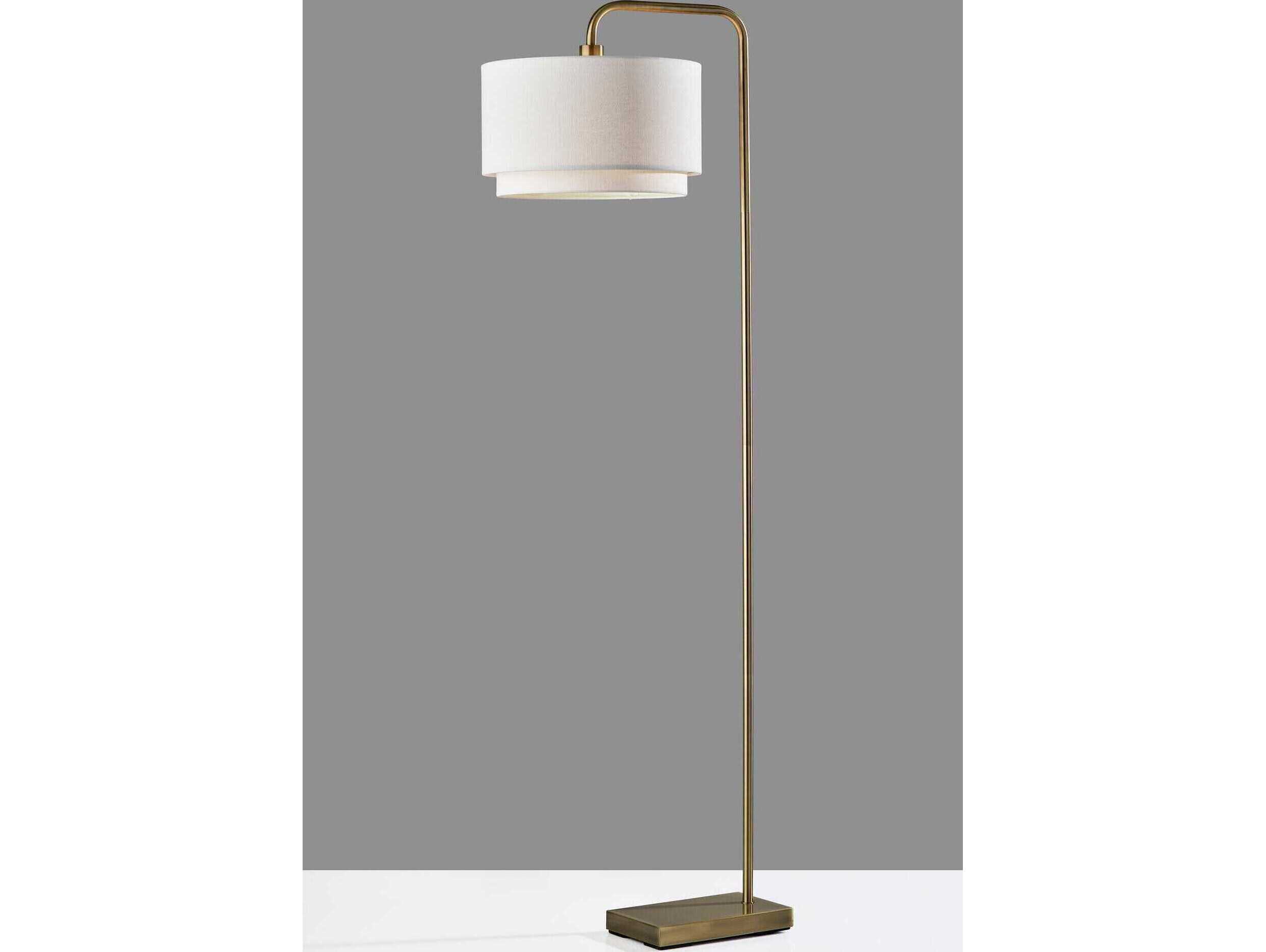 Adesso Brinkley Antique Brass White Fabric Floor Lamp
