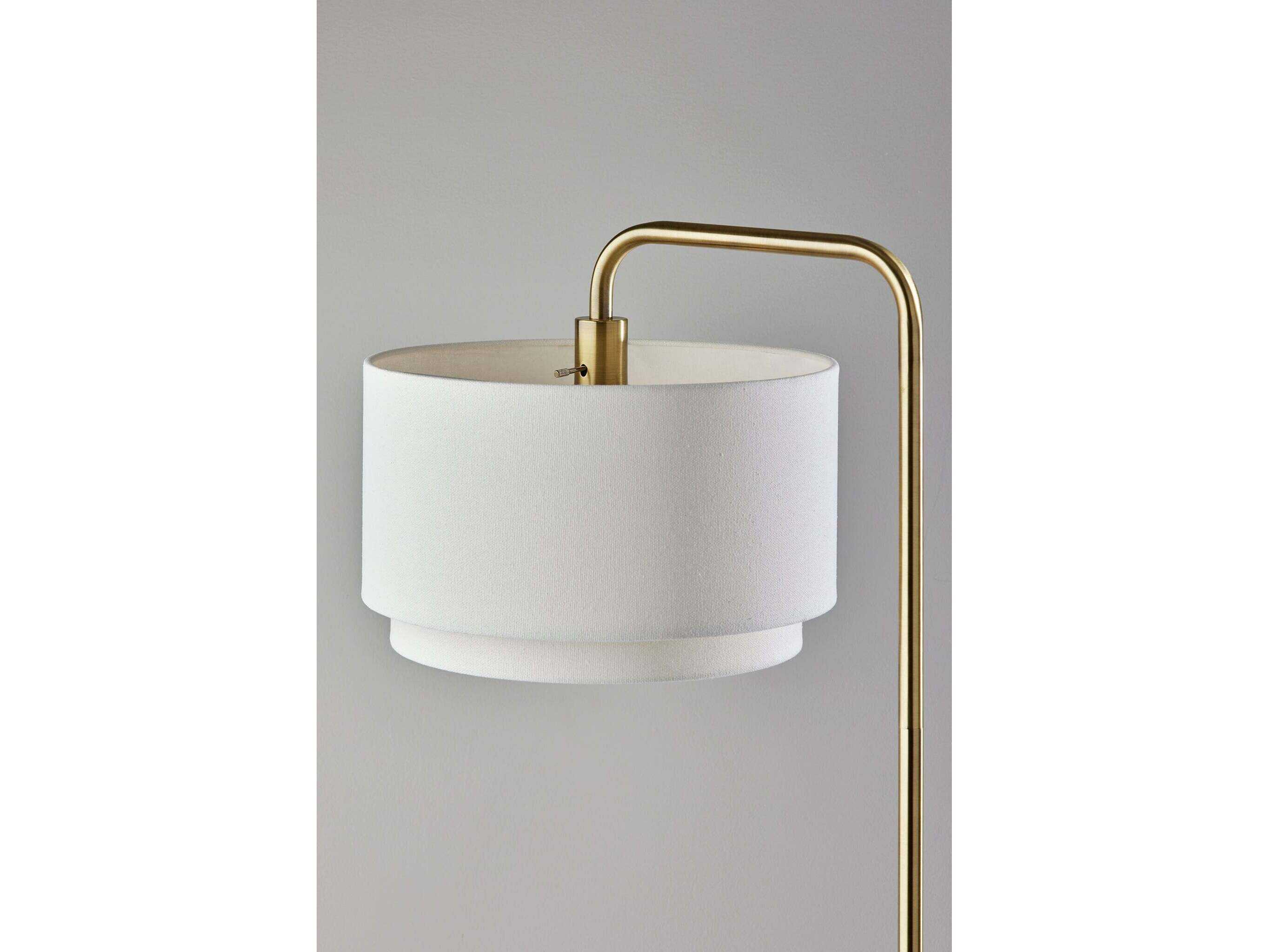Adesso Brinkley Antique Brass White Fabric Floor Lamp