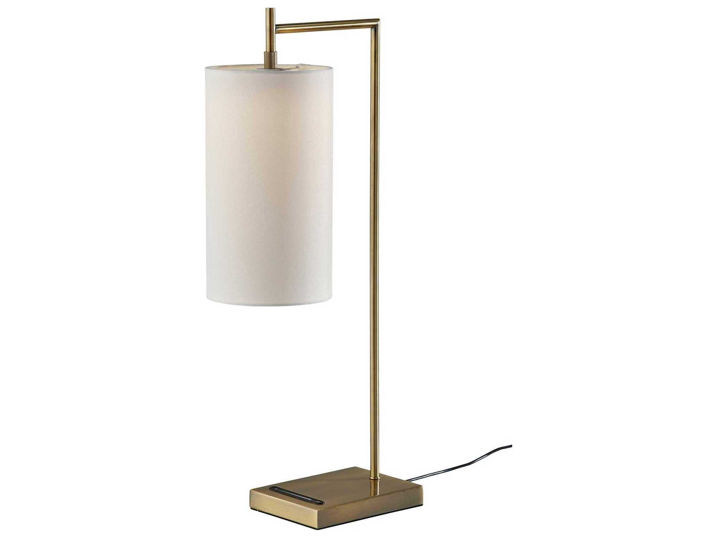 Adesso Matilda Antique Brass White Fabric Table Lamp