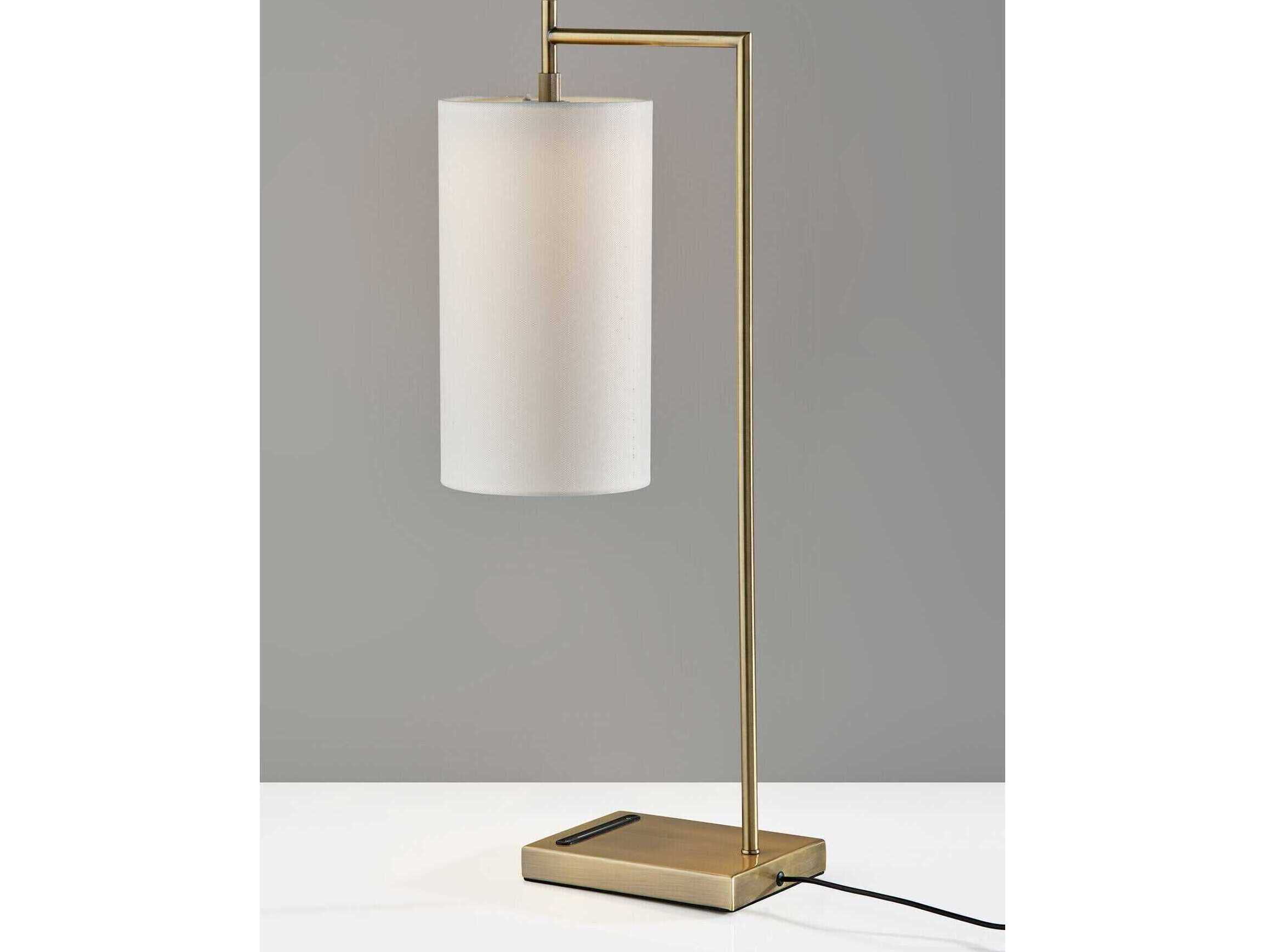 Adesso Matilda Antique Brass White Fabric Table Lamp