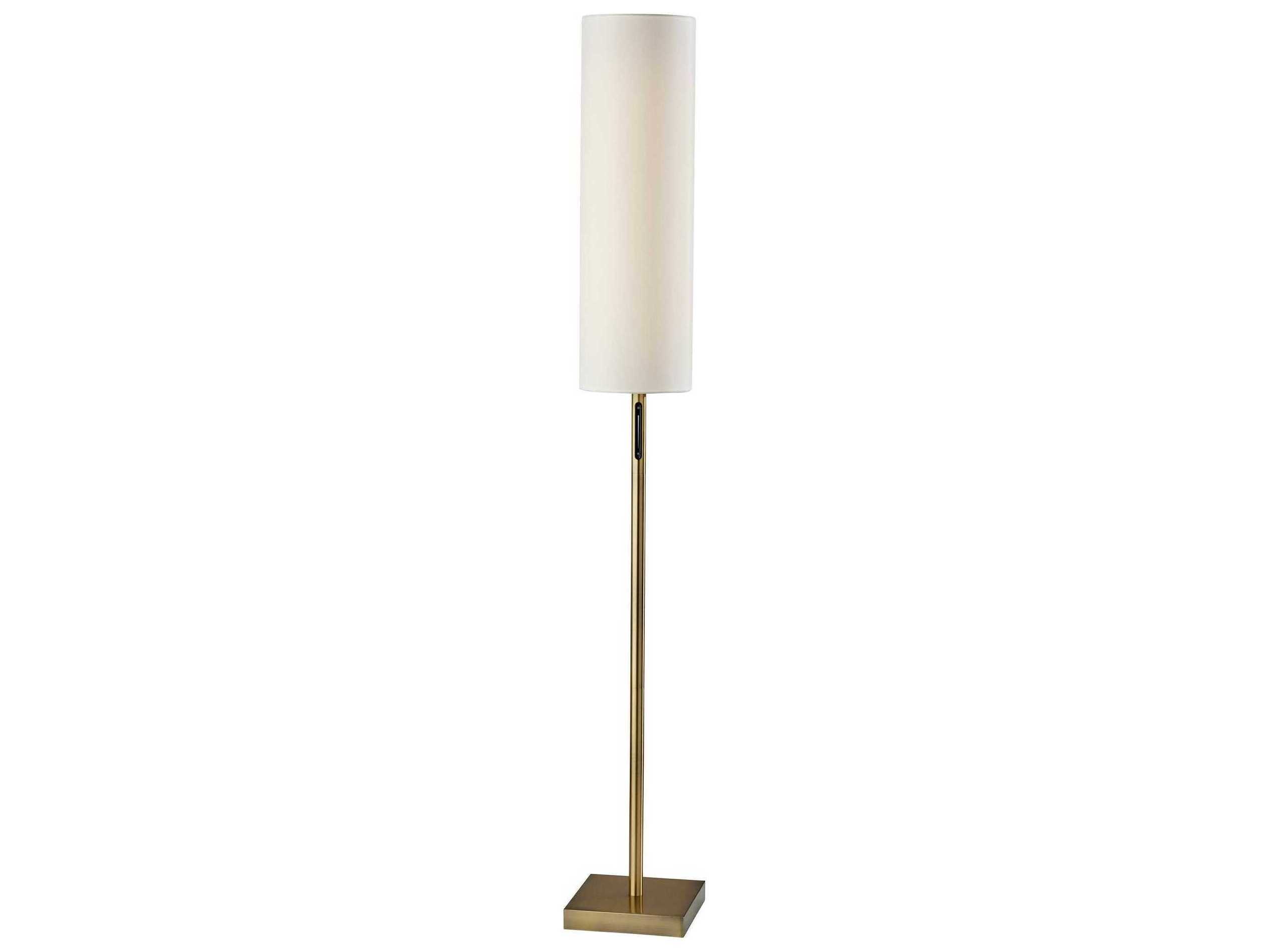 Adesso Matilda Antique Brass White Fabric Floor Lamp