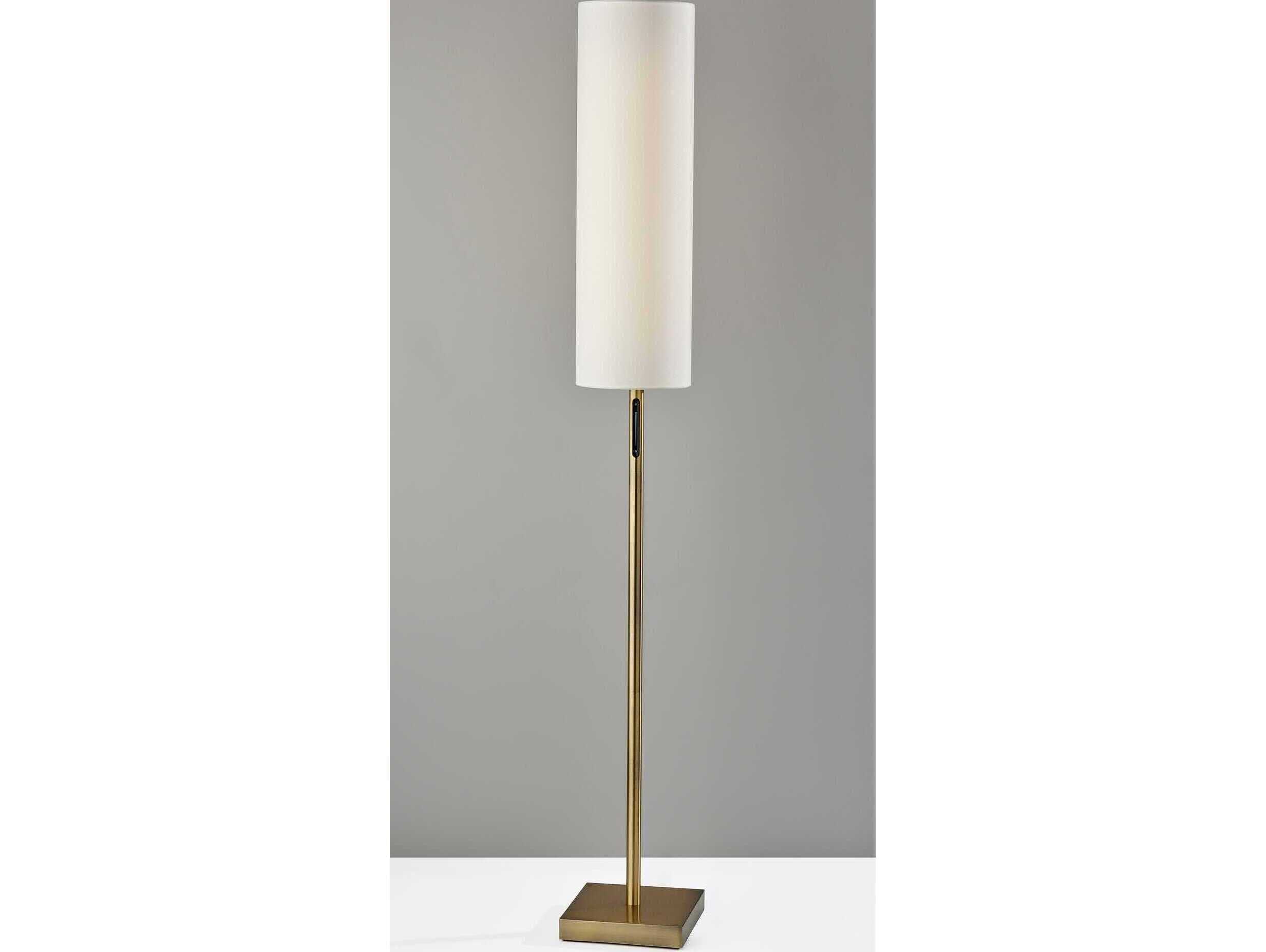Adesso Matilda Antique Brass White Fabric Floor Lamp